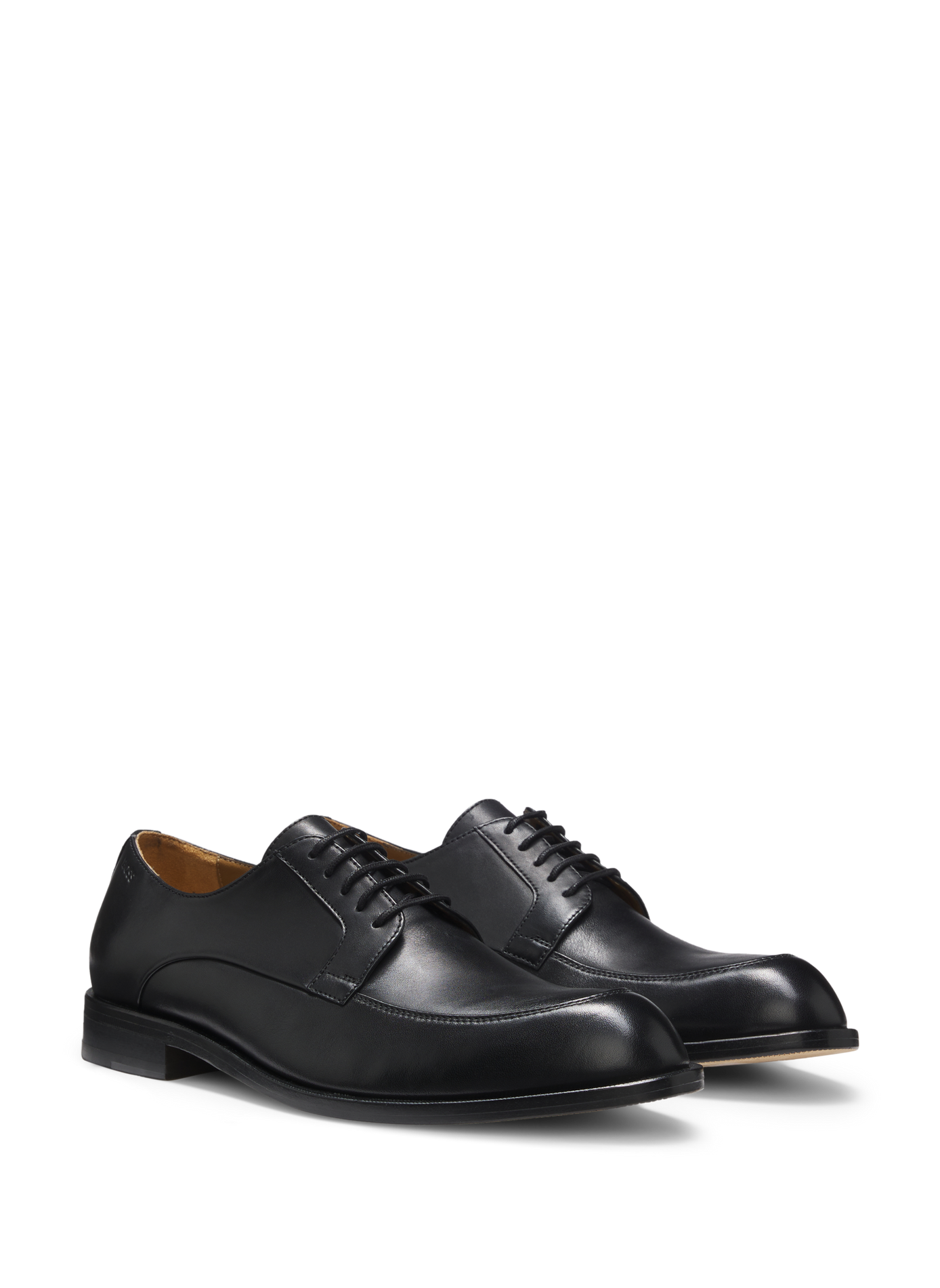 Zapatos derby de cuero con logo en relieve BOSS Negro