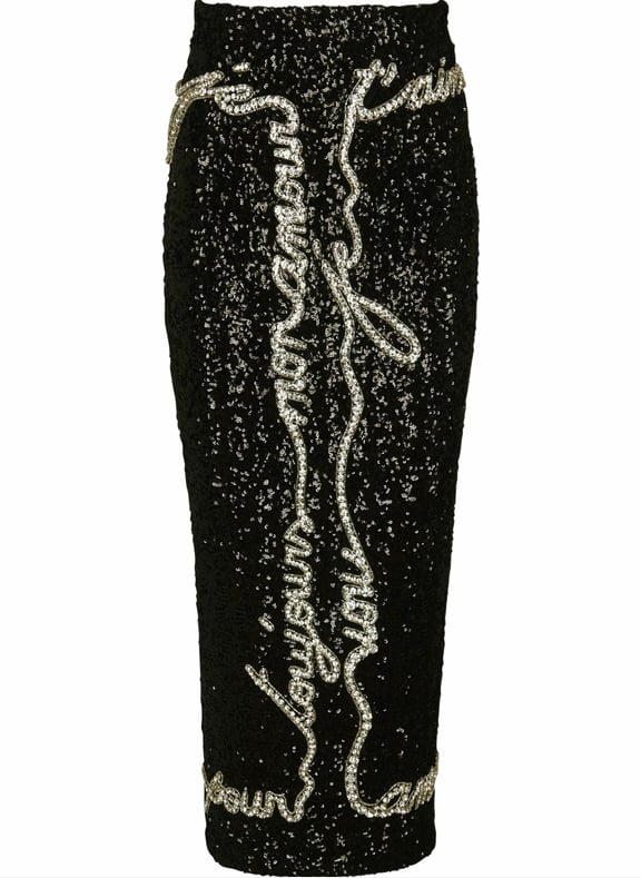 Jupe midi en sequins avec broderie lettre d'amour Noir by BALMAIN BALMAIN Jupe midi en sequins avec broderie lettre d'amour Noir