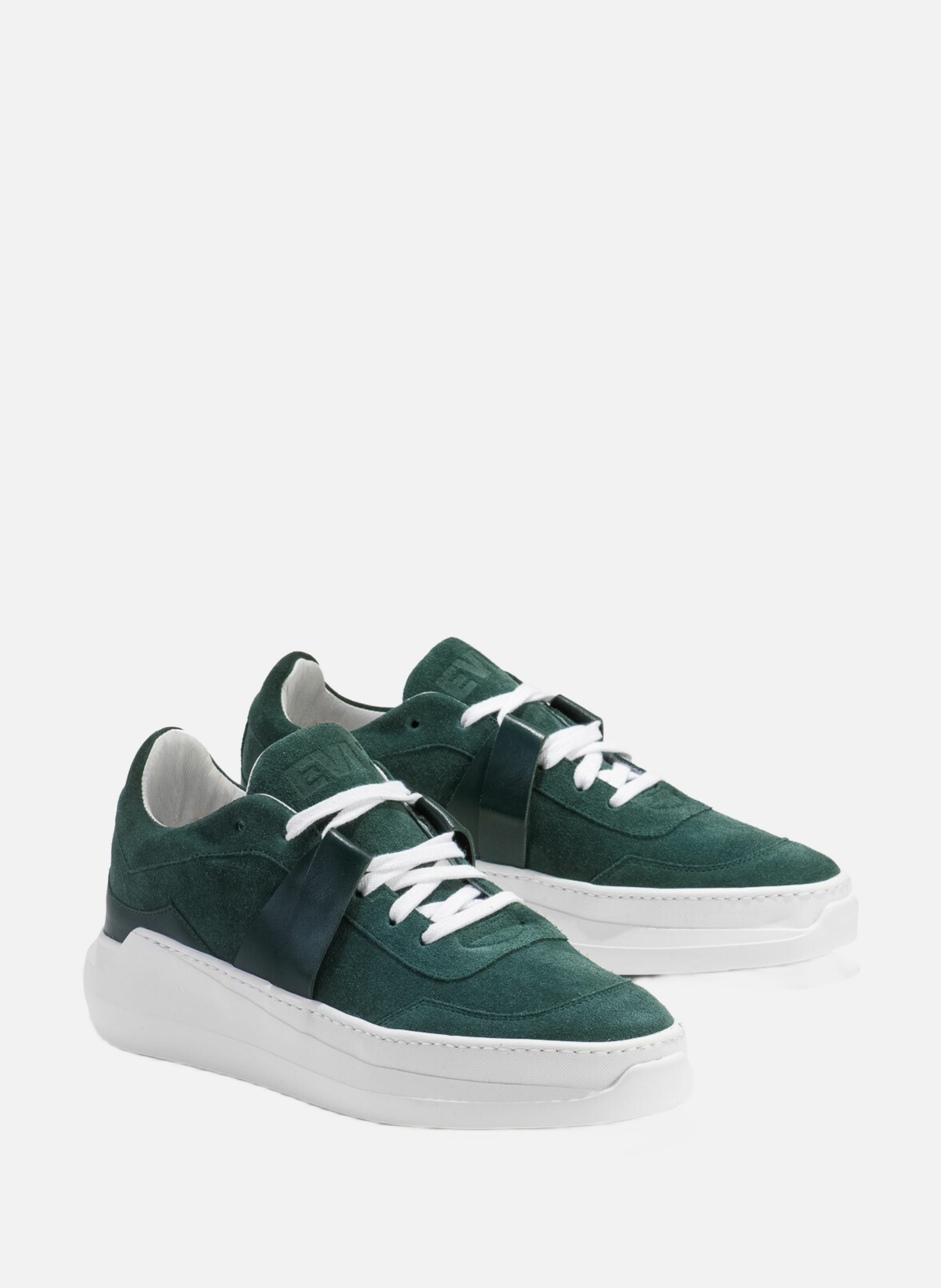G025 : vert sylvestre - sneakers en cuir velours et cuir nappa vert EVI Vert