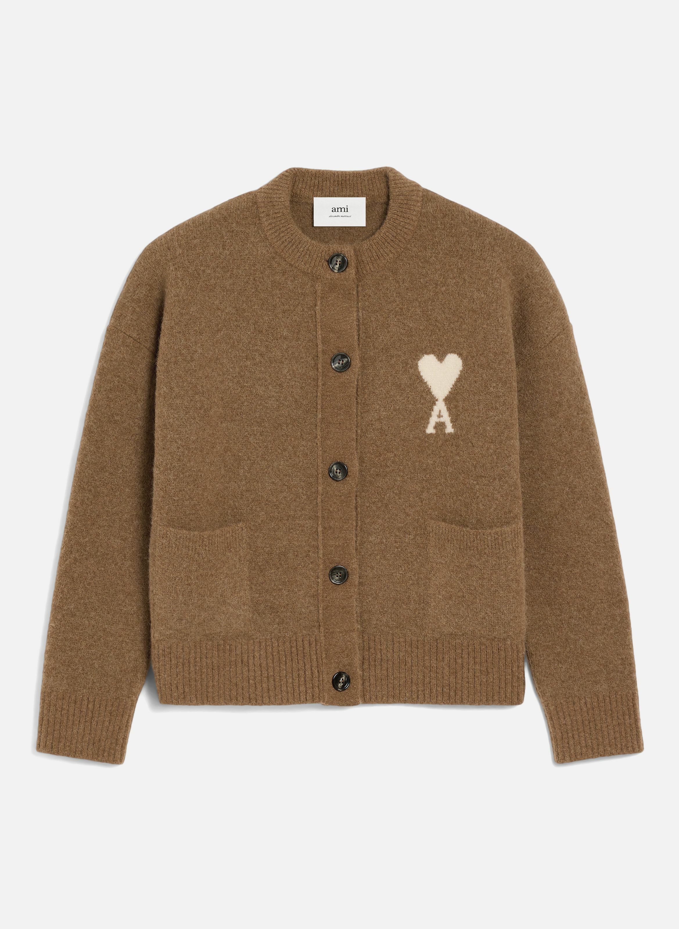Cardigan ami de coeur en alpaga unisexe AMI PARIS Marron