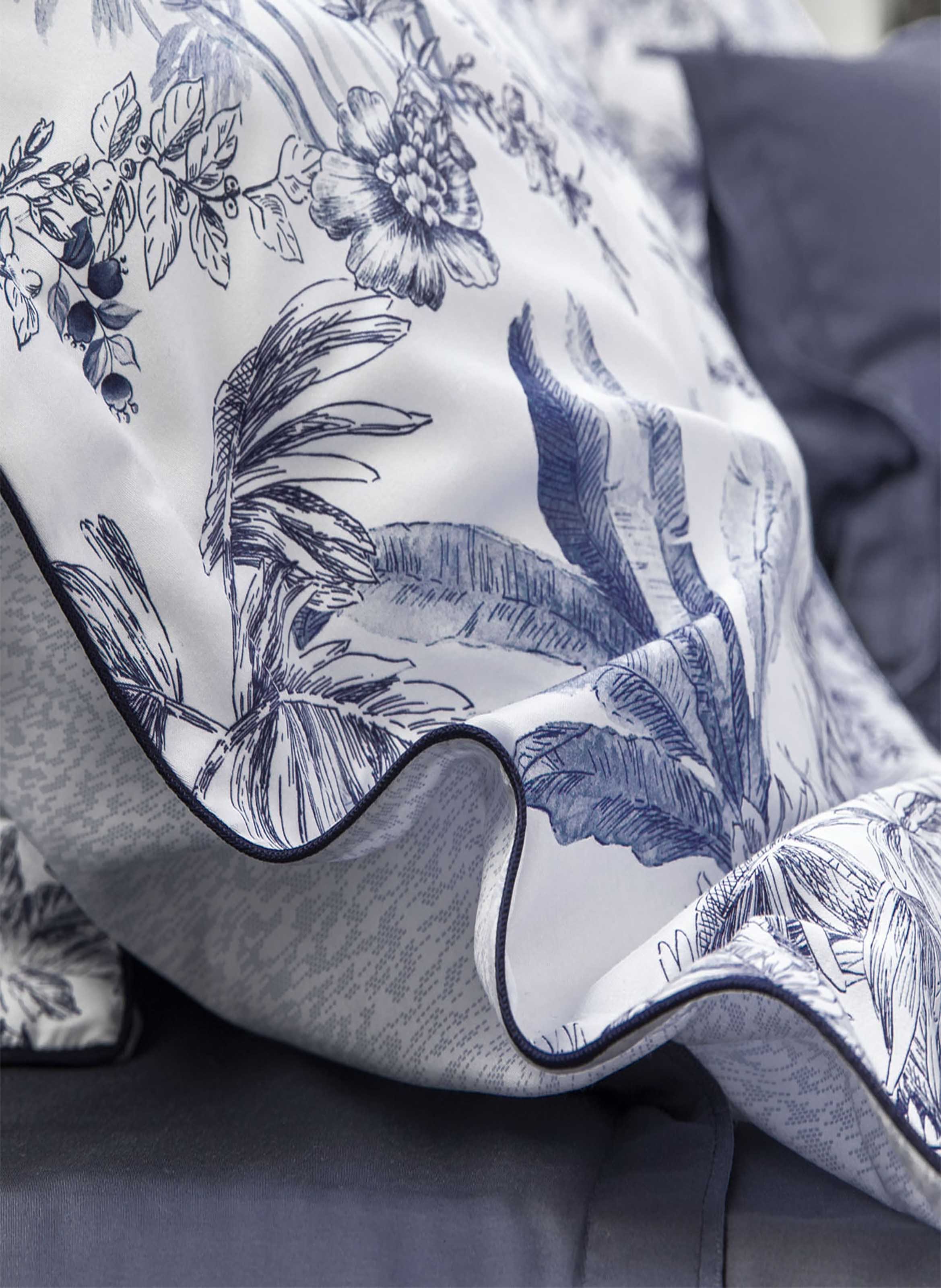 Taie d'oreiller imprimée en satin de coton bio, rivages ALEXANDRE TURPAULT Bleu