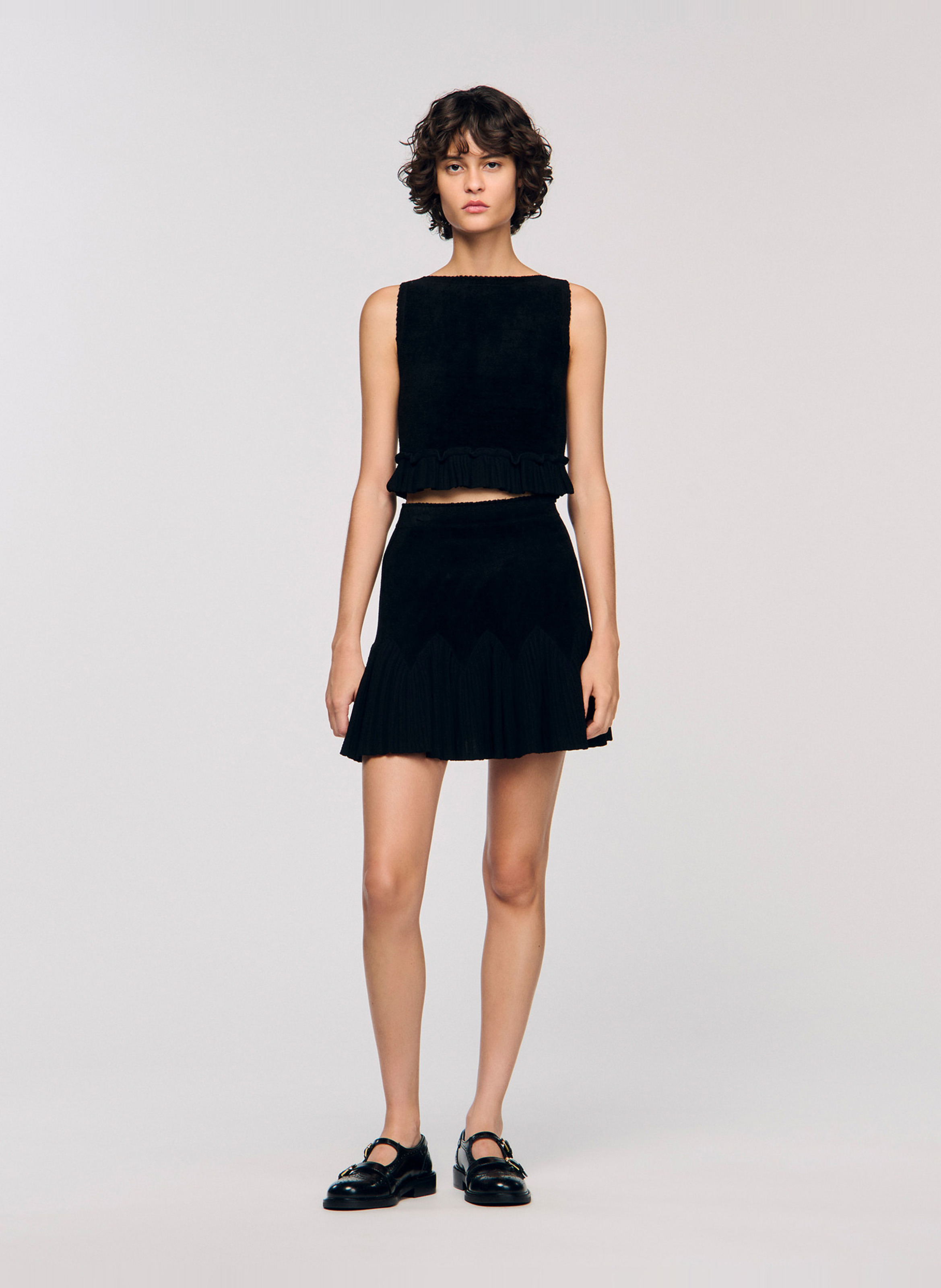 Top court droit col bateau Noir