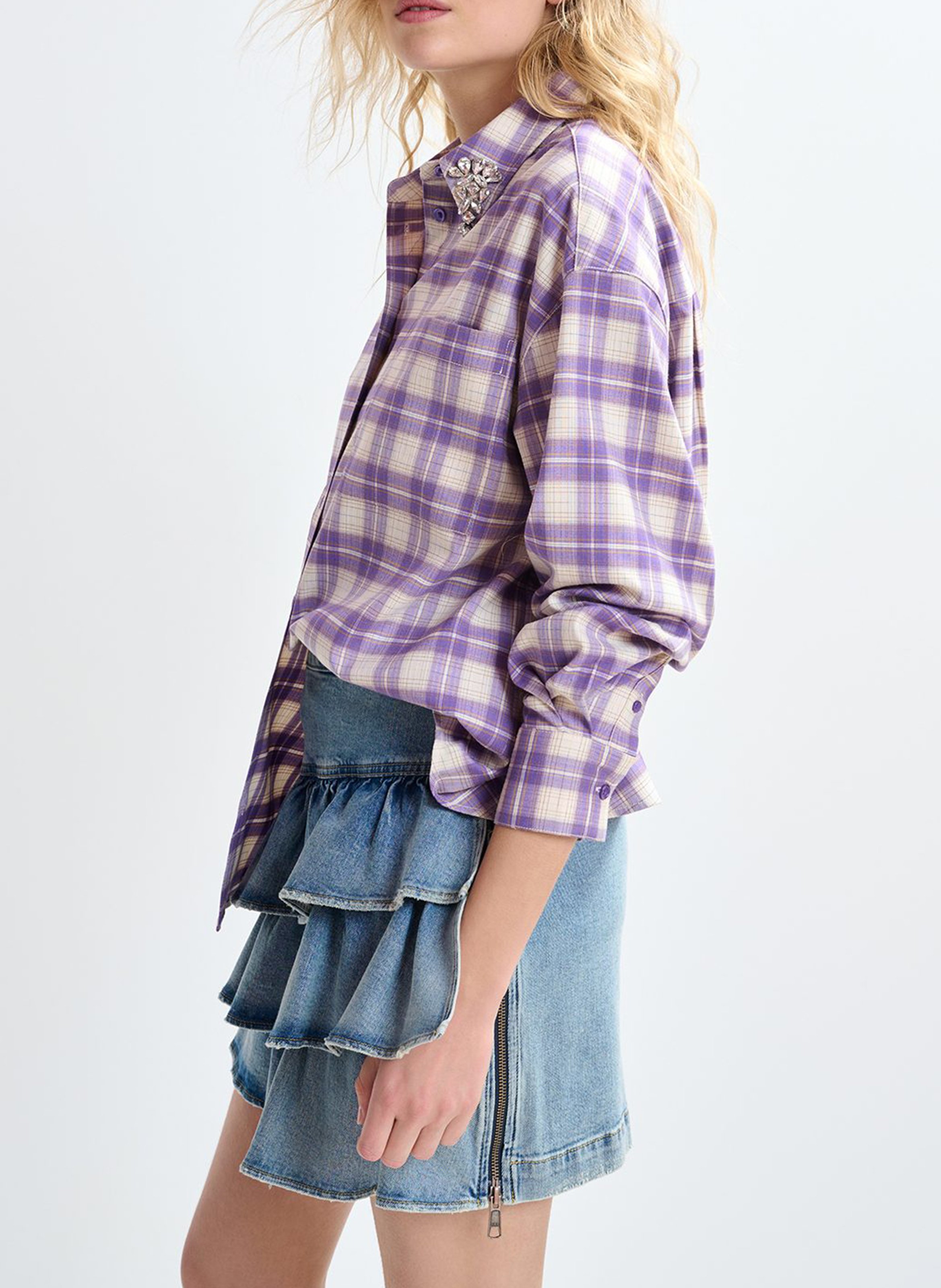 Chemise oversize col classique en flanelle juices ESSENTIEL ANTWERP Violet