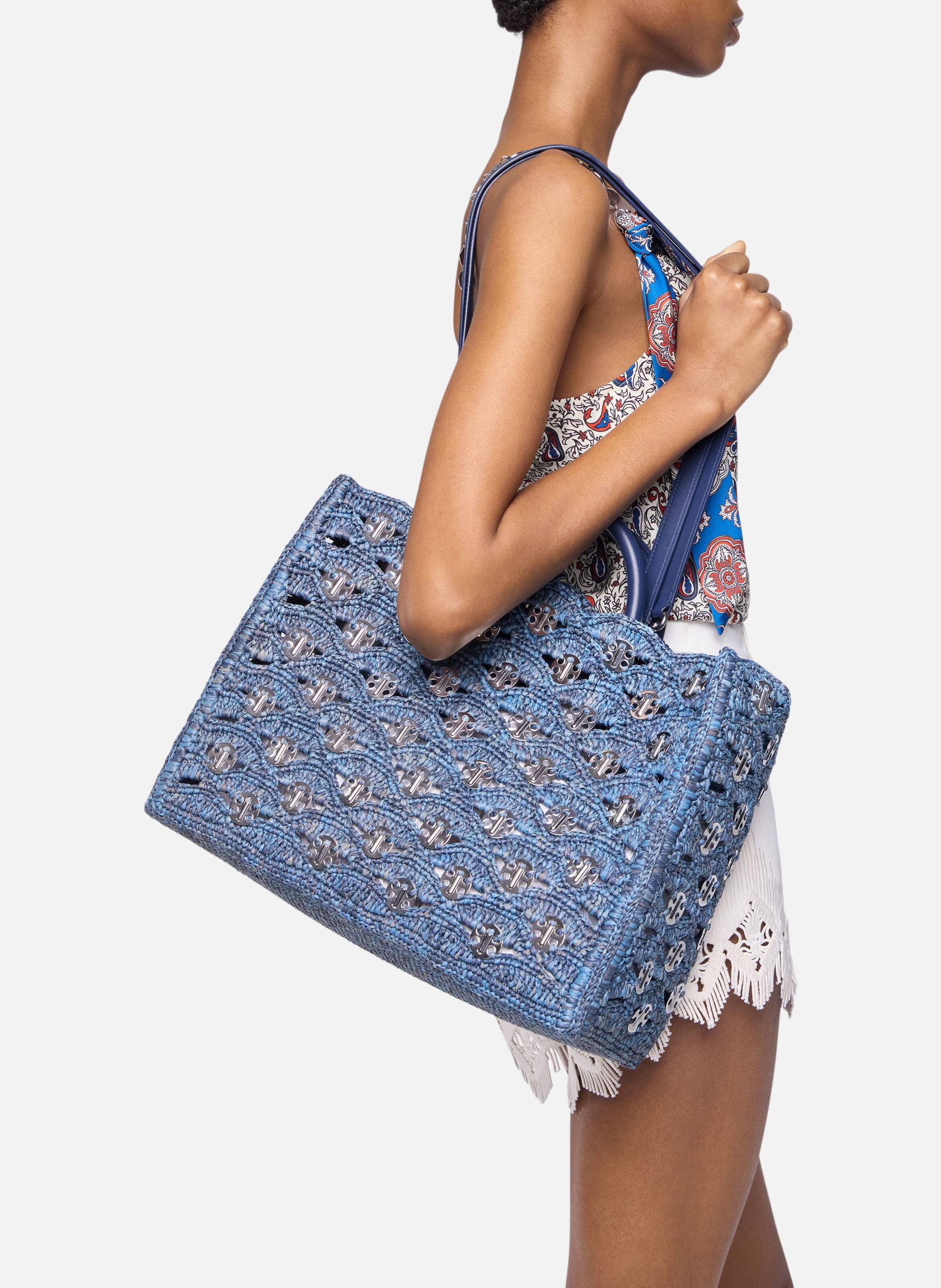 Sac cabas en raphia RABANNE Bleu