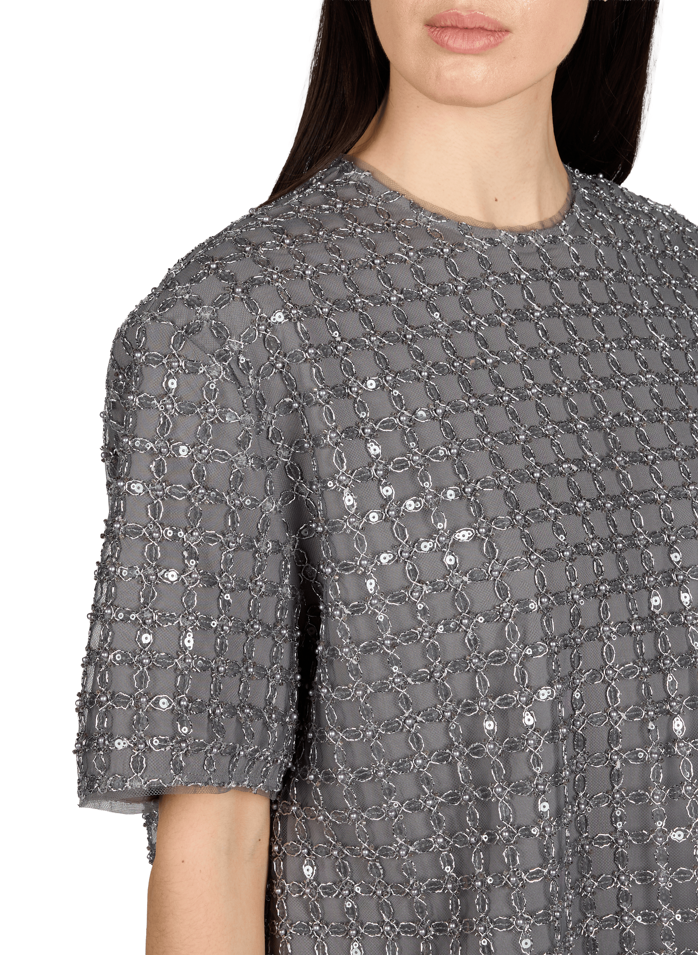 Top col rond à sequins ROTATE Gris