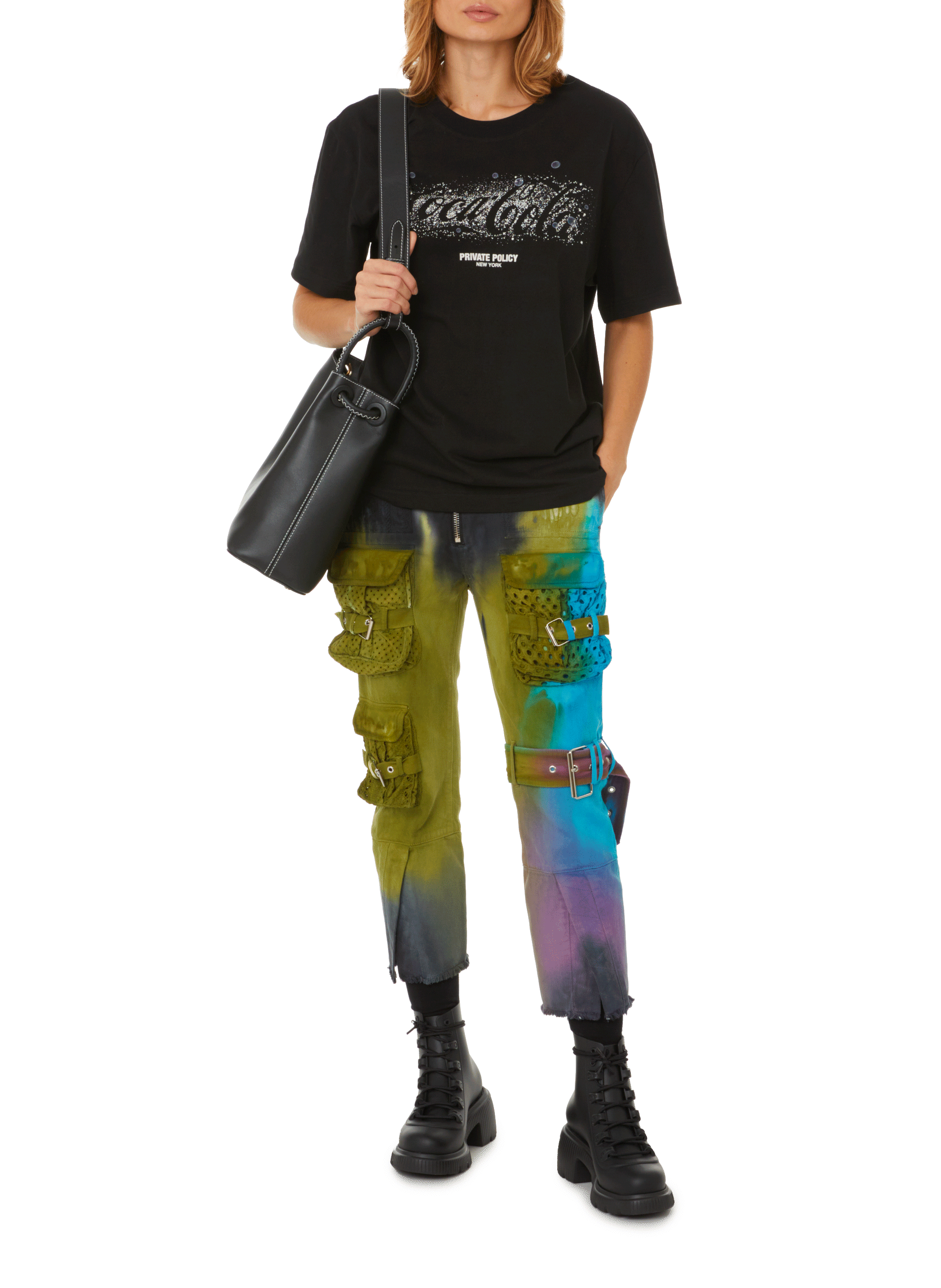 Printed cotton T-shirt PRIVATE POLICY Black