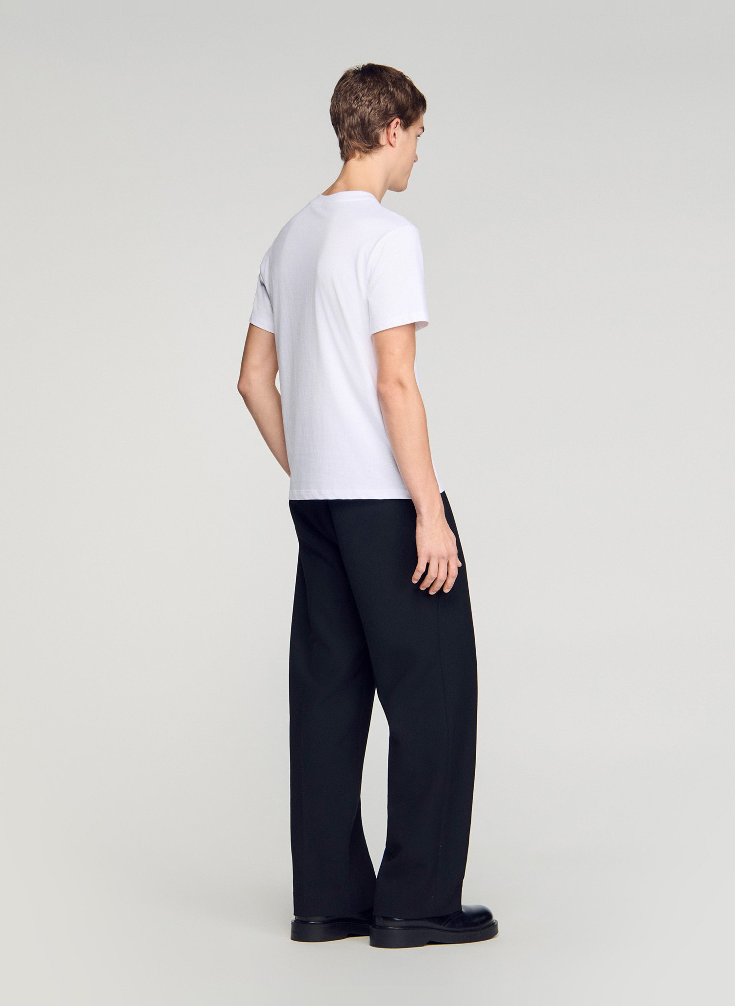 Tee-shirt droit col rond en coton SANDRO Blanc