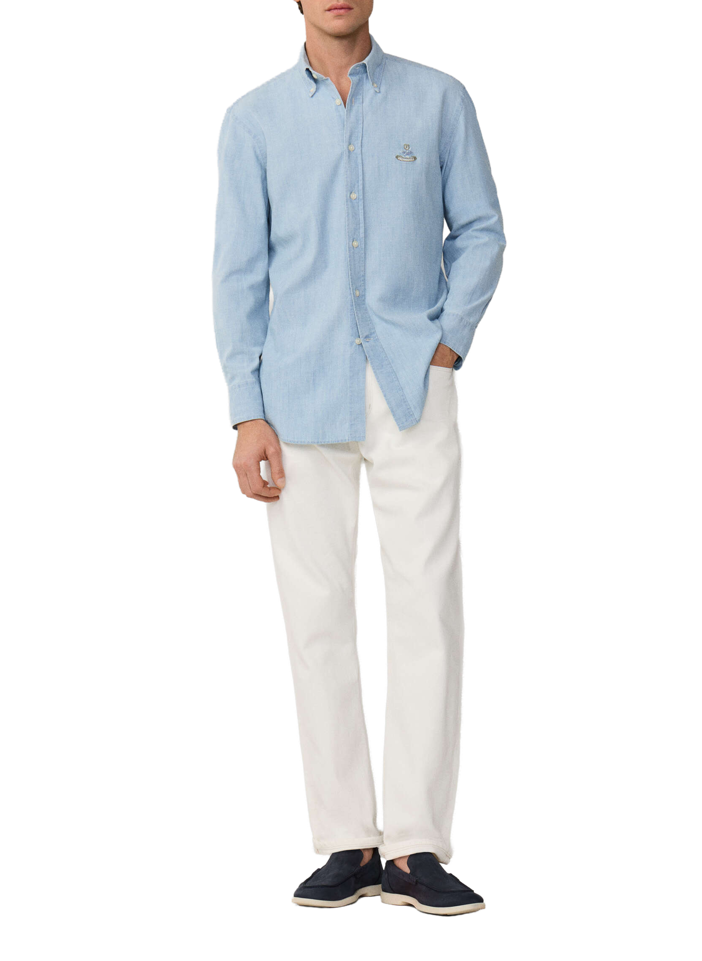 Cotton denim American collar shirt FACONNABLE Blue