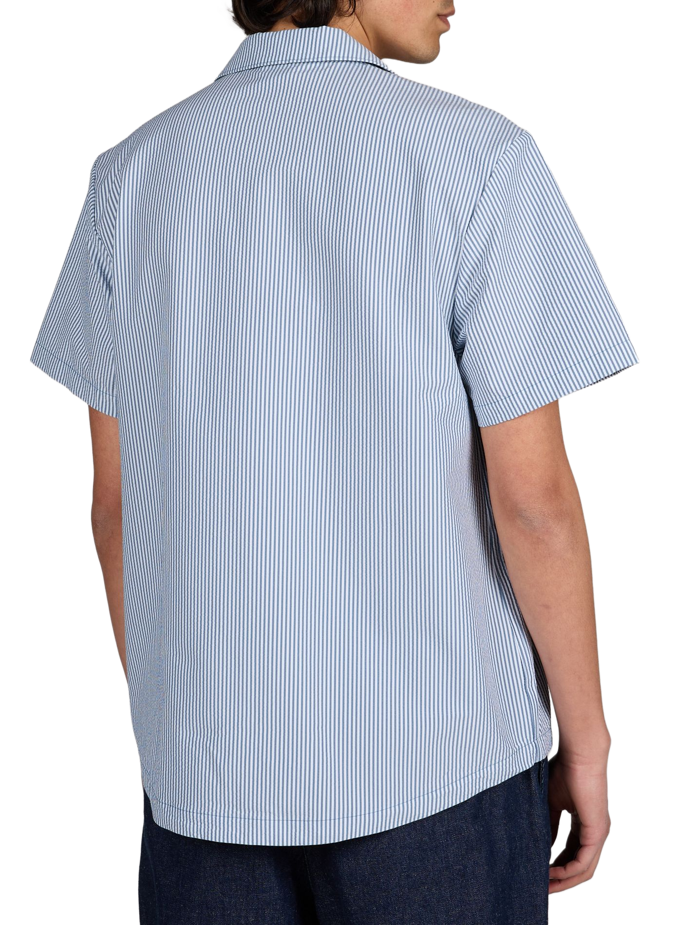 Short-sleeve Cuban collar shirt with stripes BOSS Blue