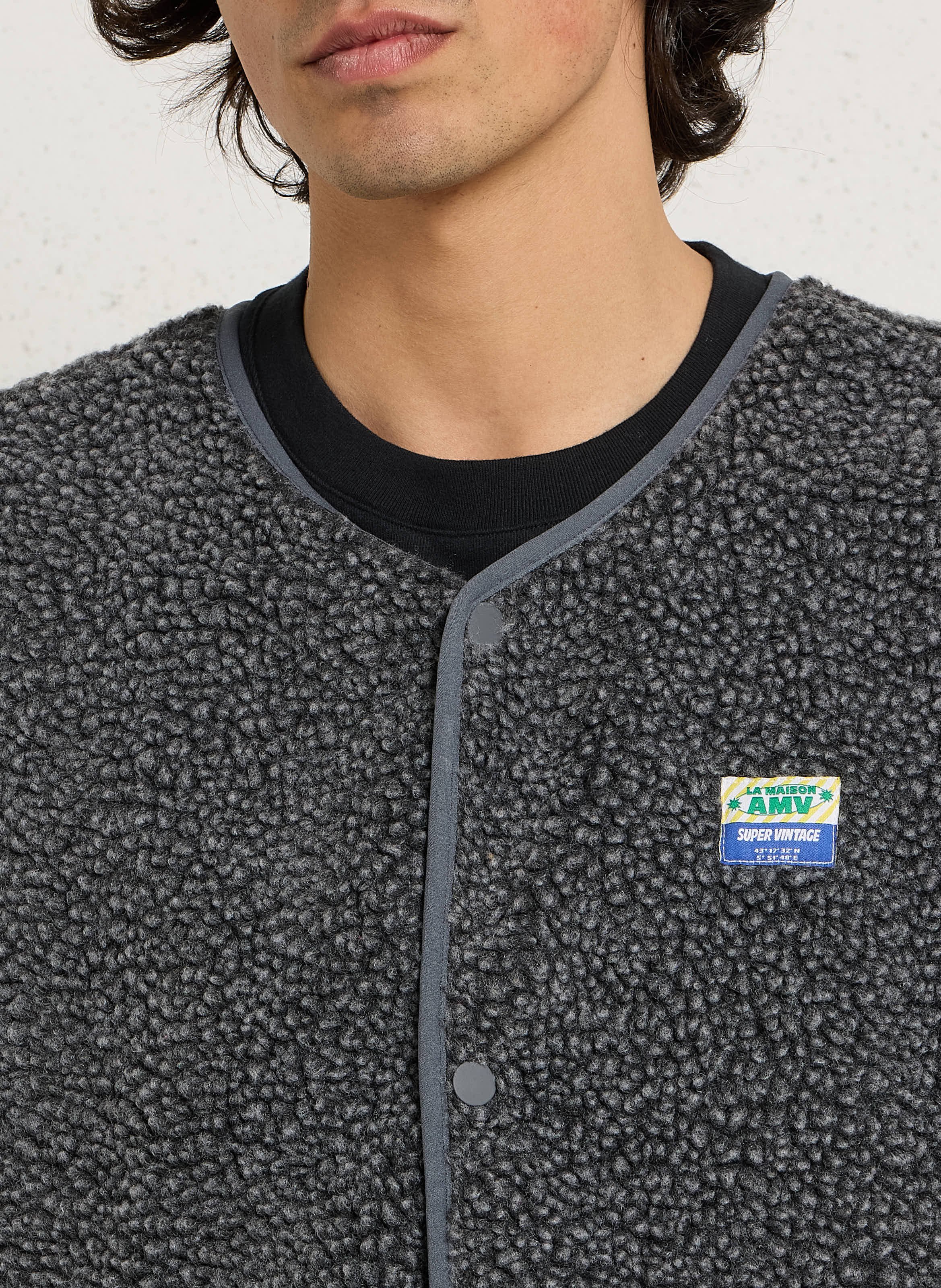 Veste col rond en sherpa hoktown AMERICAN VINTAGE Gris