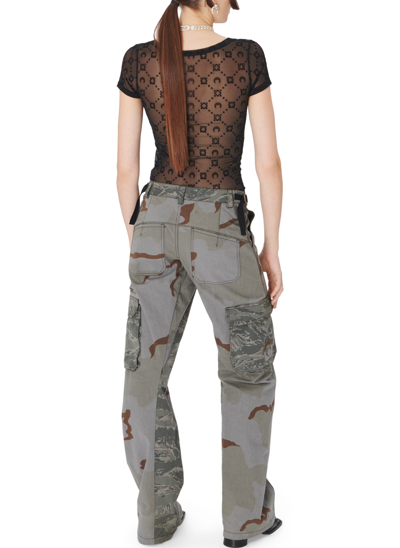 Top col ouvert en mesh floqué recyclé MARINE SERRE Noir