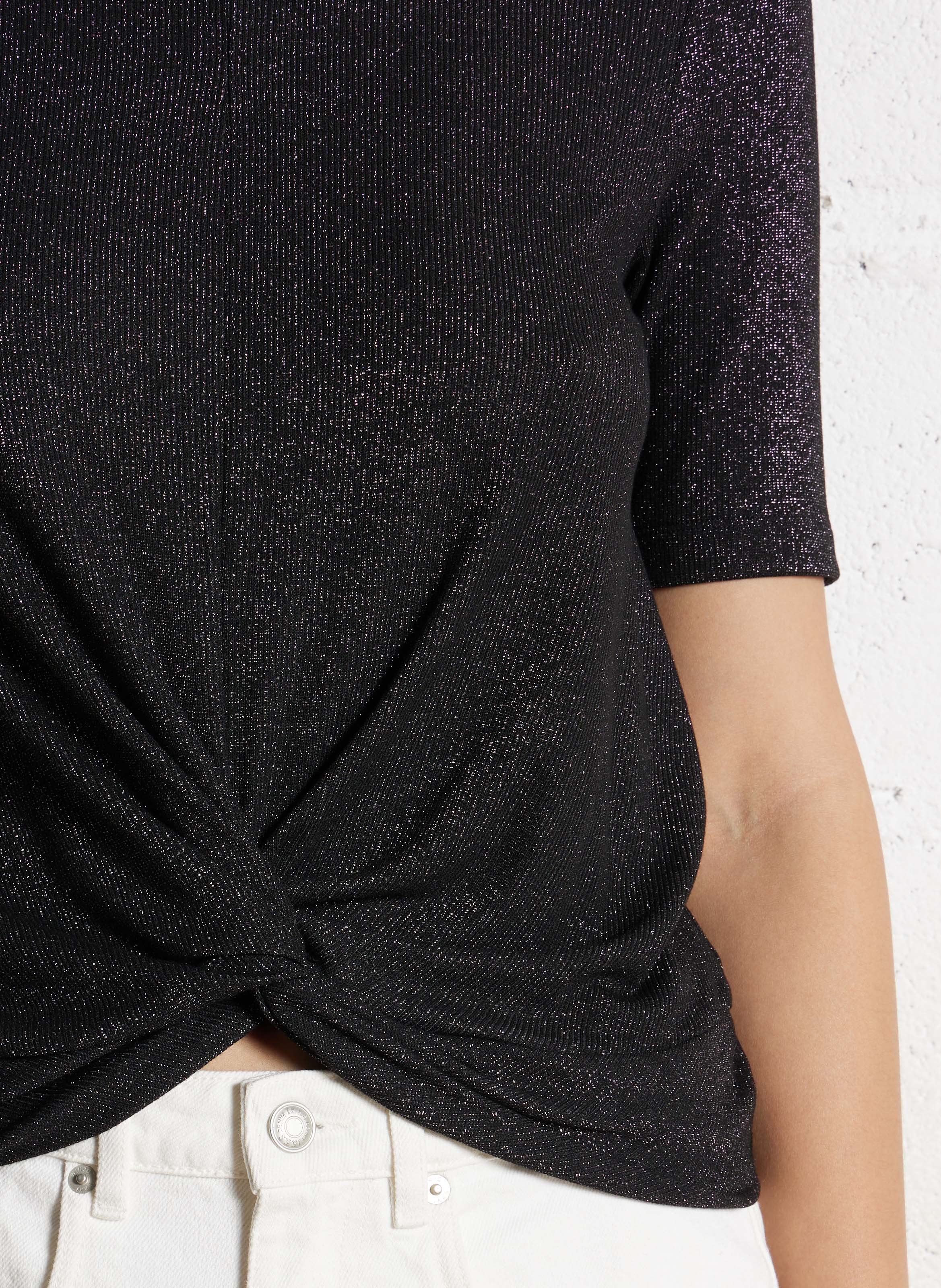 Top droit col rond pailleté IKKS Noir