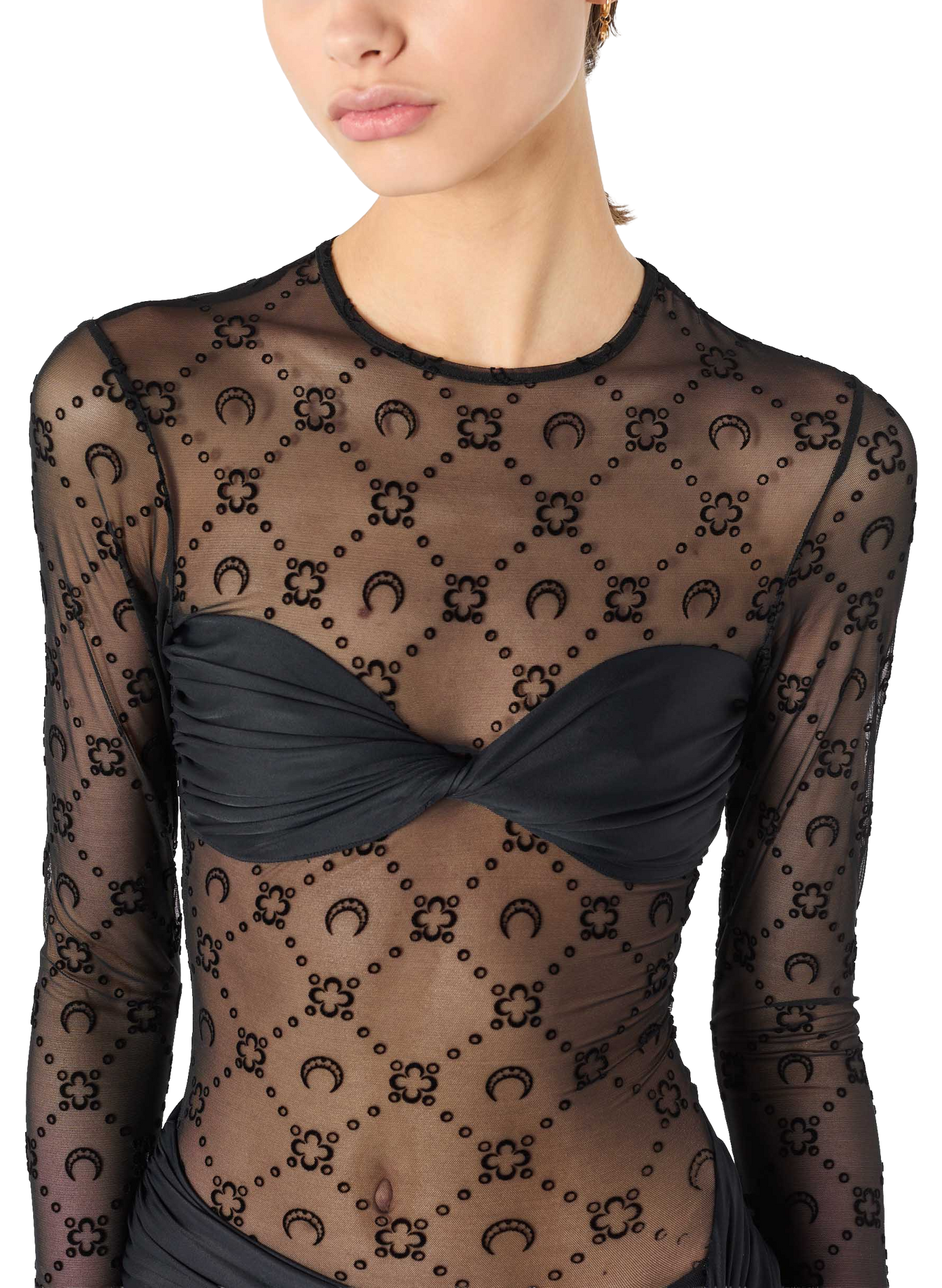 Mini-robe à volants en mesh floqué moonogram MARINE SERRE Noir