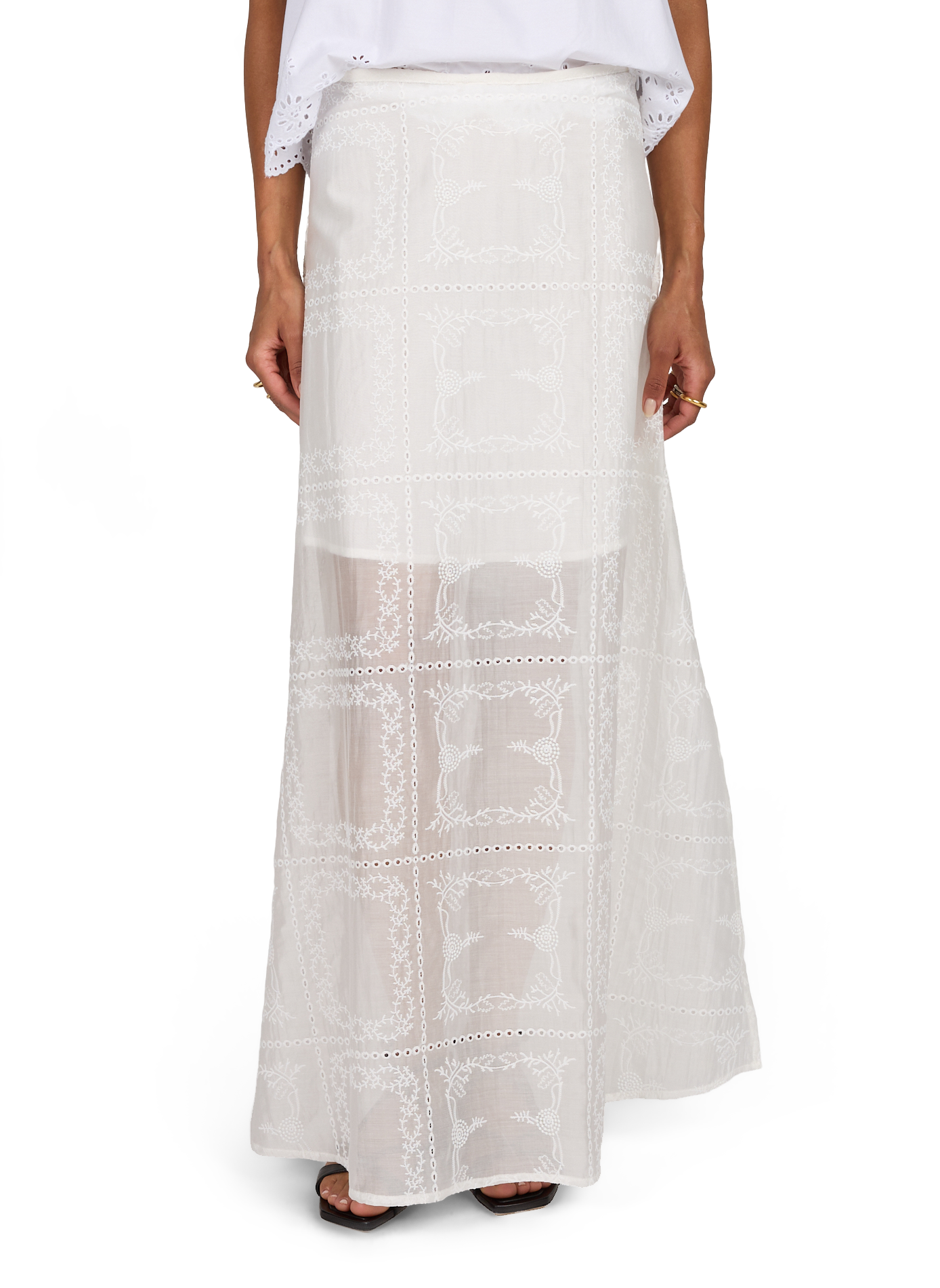 High-waisted embroidered skirt ROUGE EDIT Beige