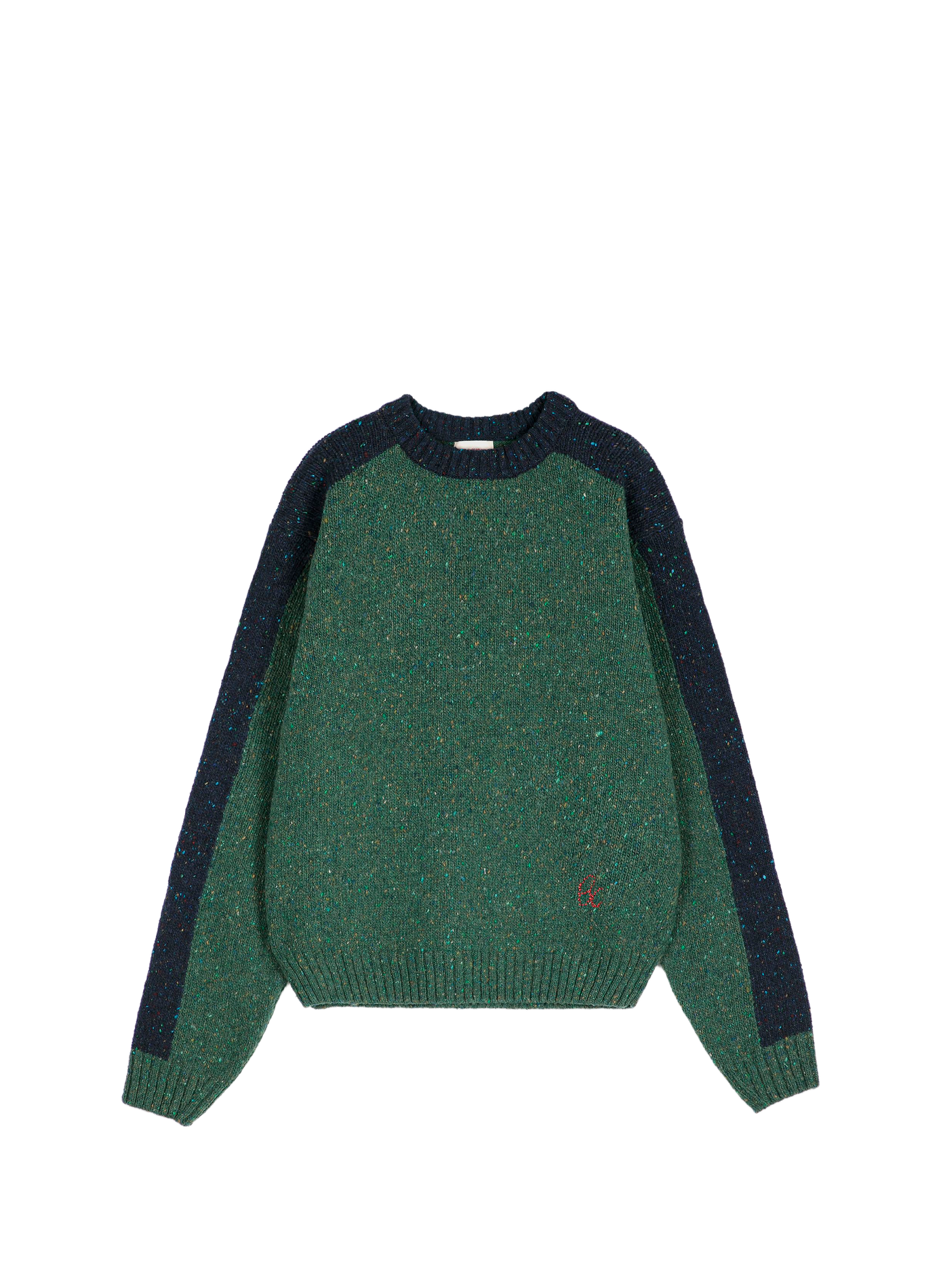Pull col rond droit moucheté en laine mélangée BOBO CHOSES Green