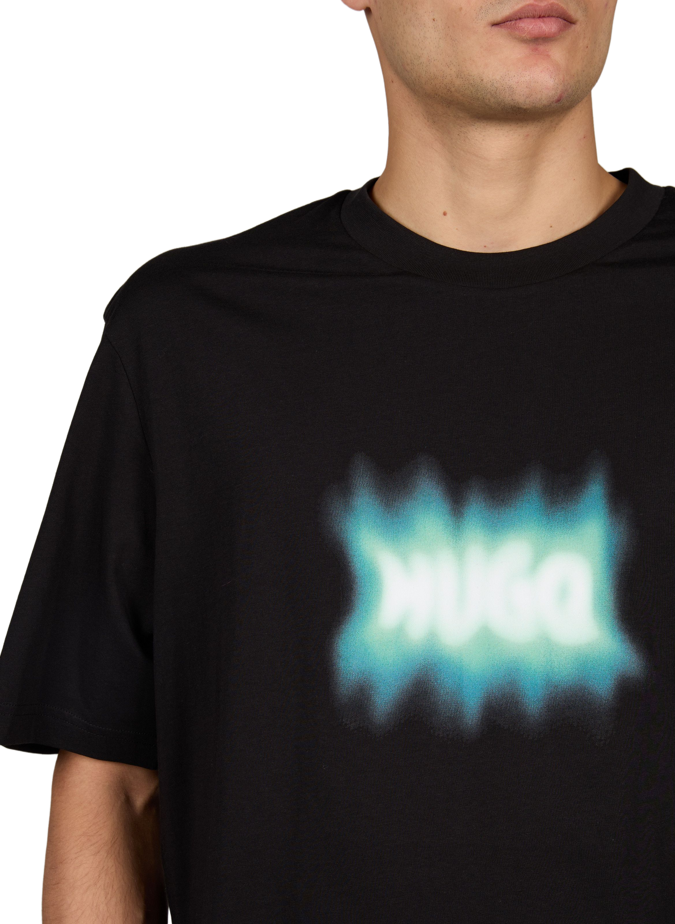 Gerade geschnittenes T-Shirt mit Rundhalsausschnitt und Siebdruck HUGO BLUE Schwarz