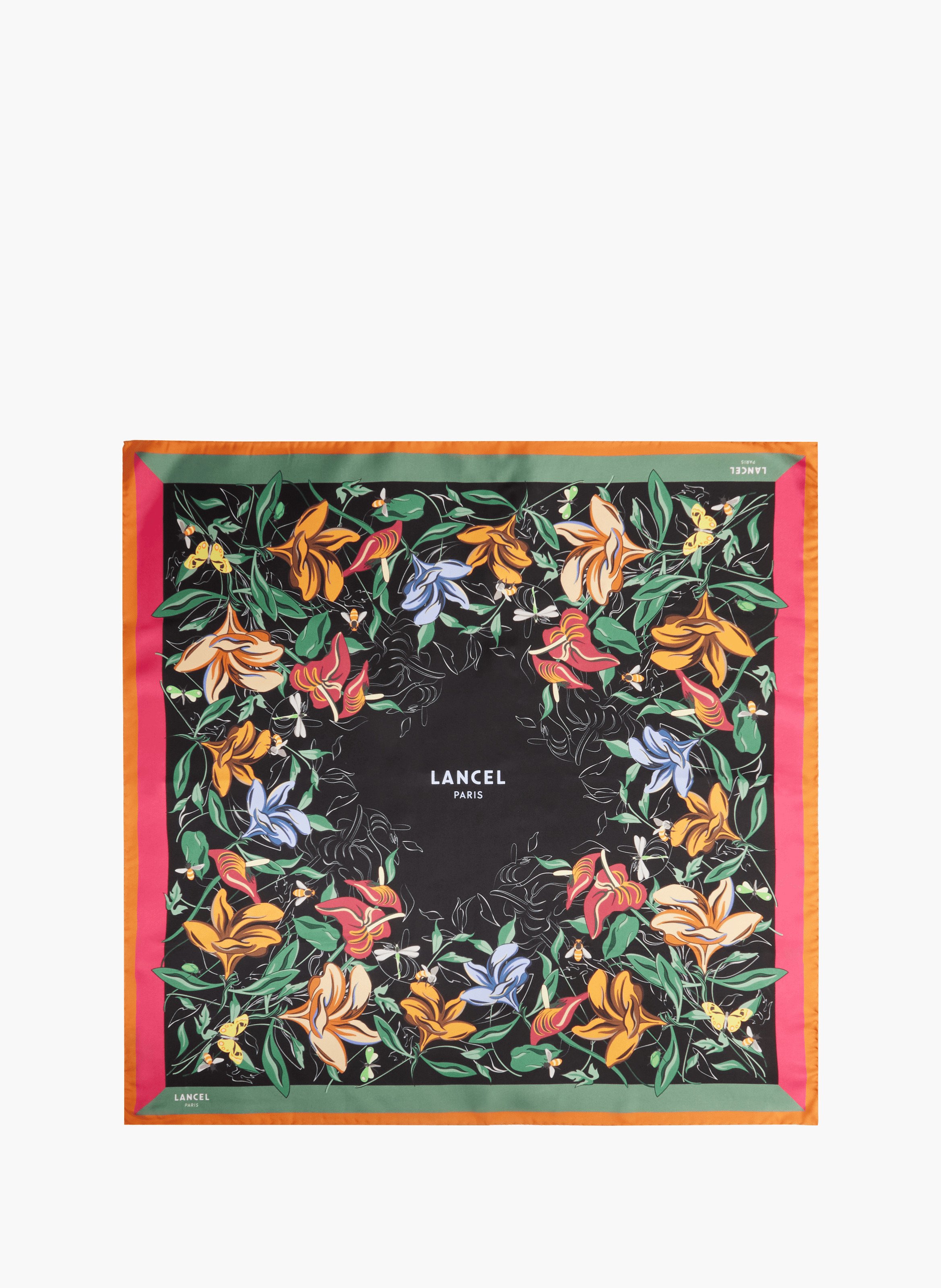 Carré de soie 90 cm motif tutti fleuri en soie LANCEL Noir