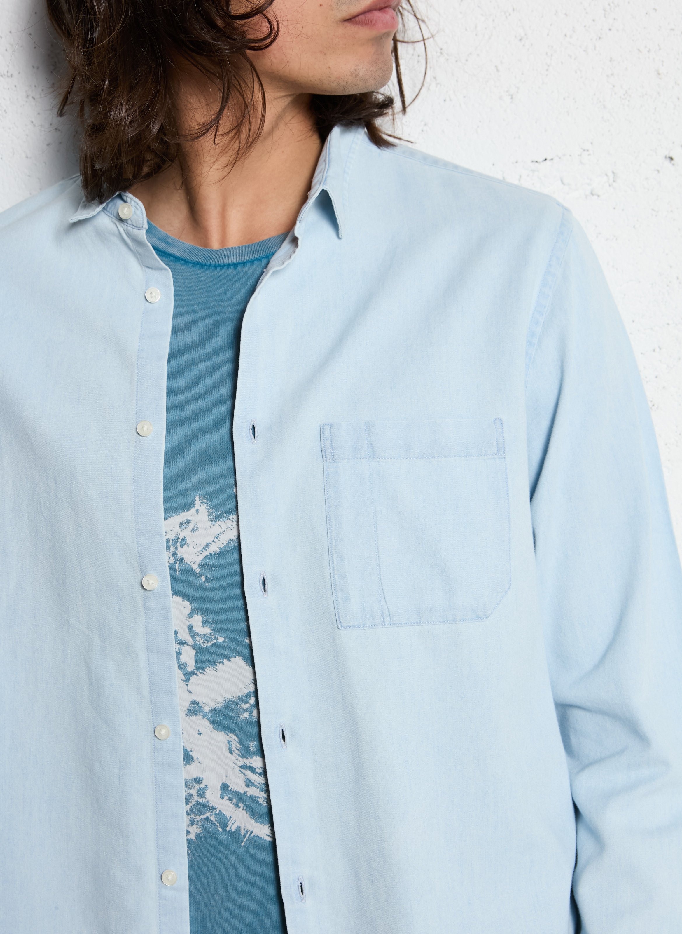 Chemise col classique en coton mélangé IKKS Bleu