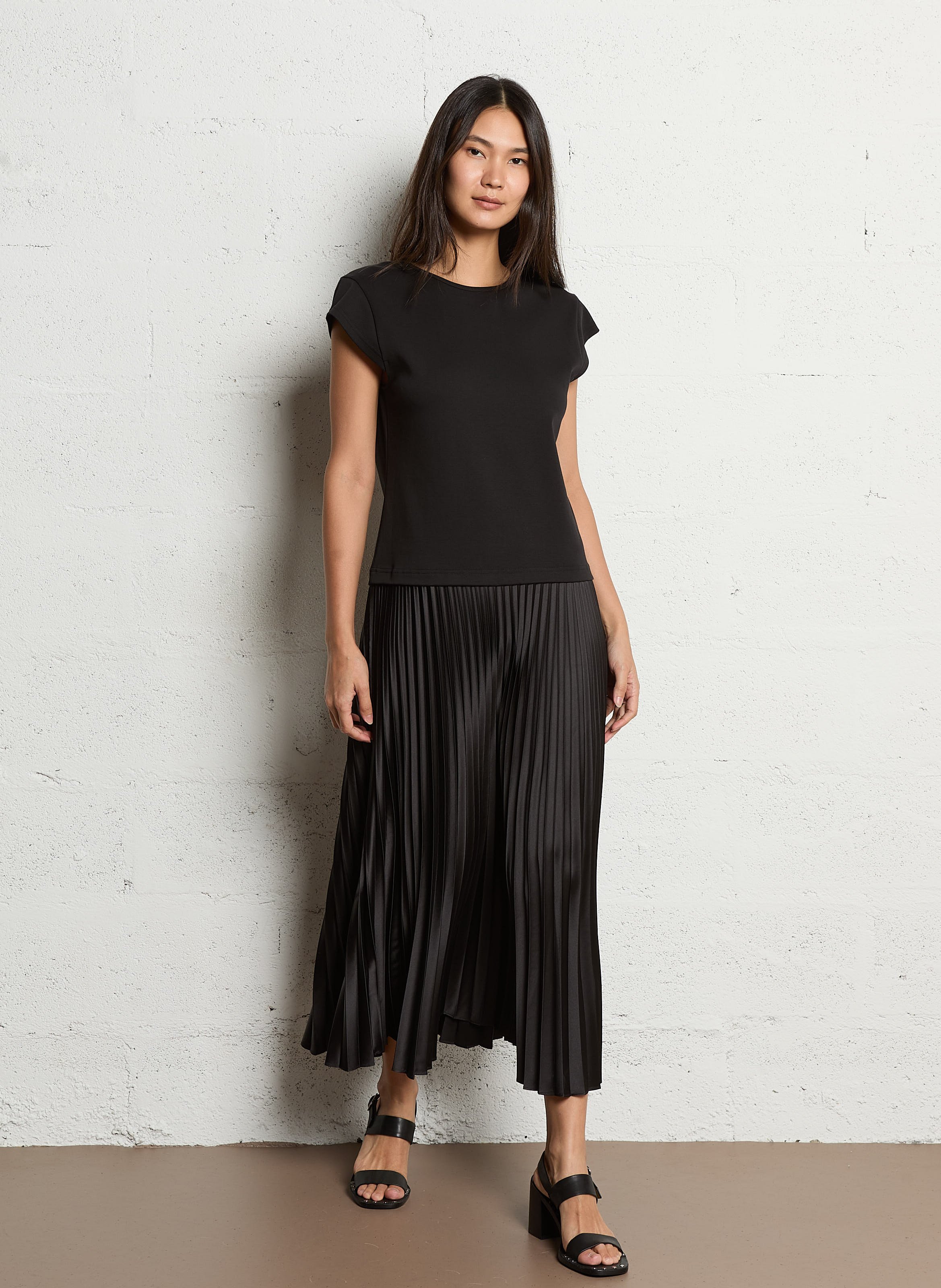 Robe bi-matière devant dos plissée IKKS Noir