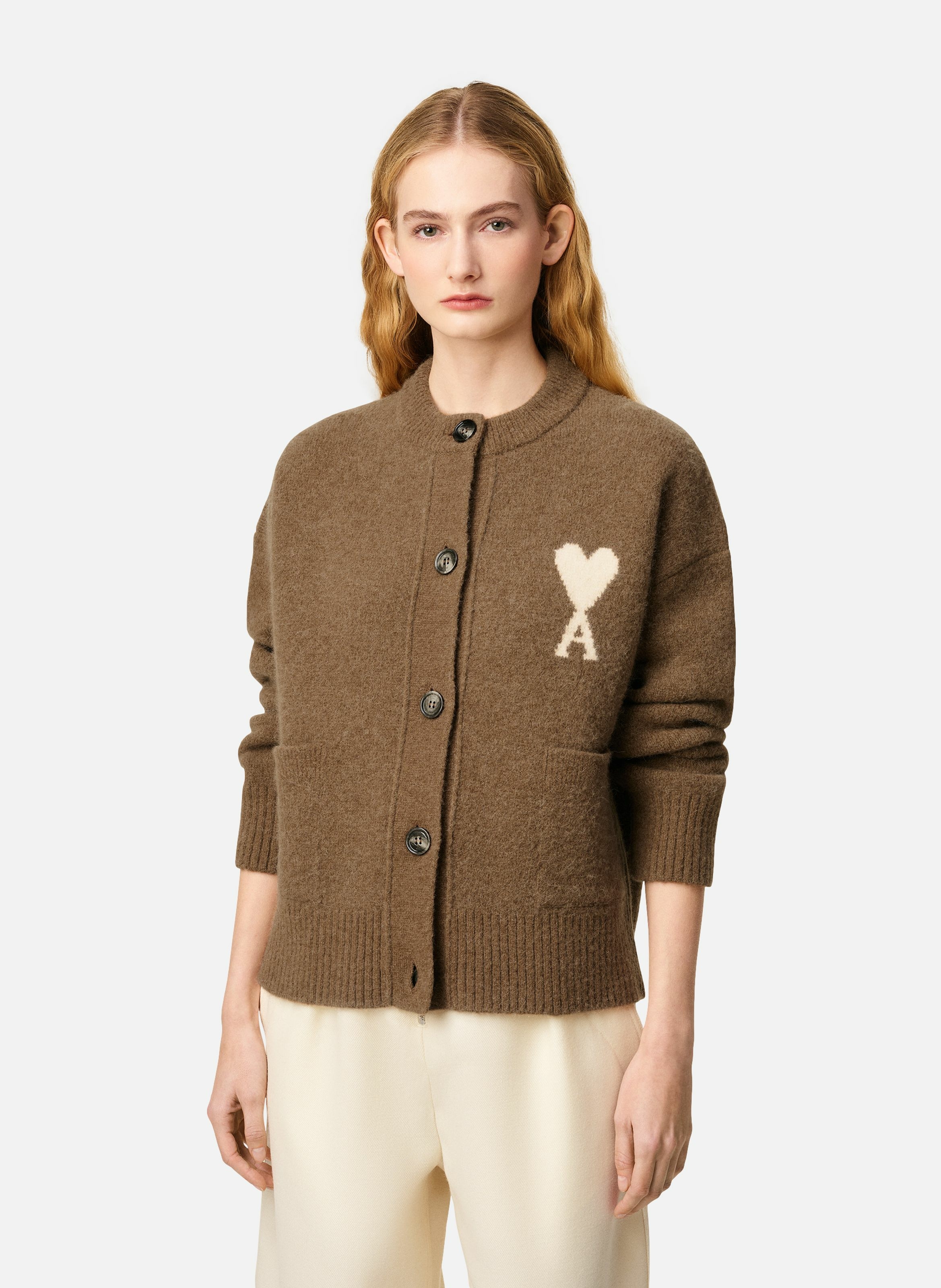 Cardigan ami de coeur en alpaga unisexe AMI PARIS Marron