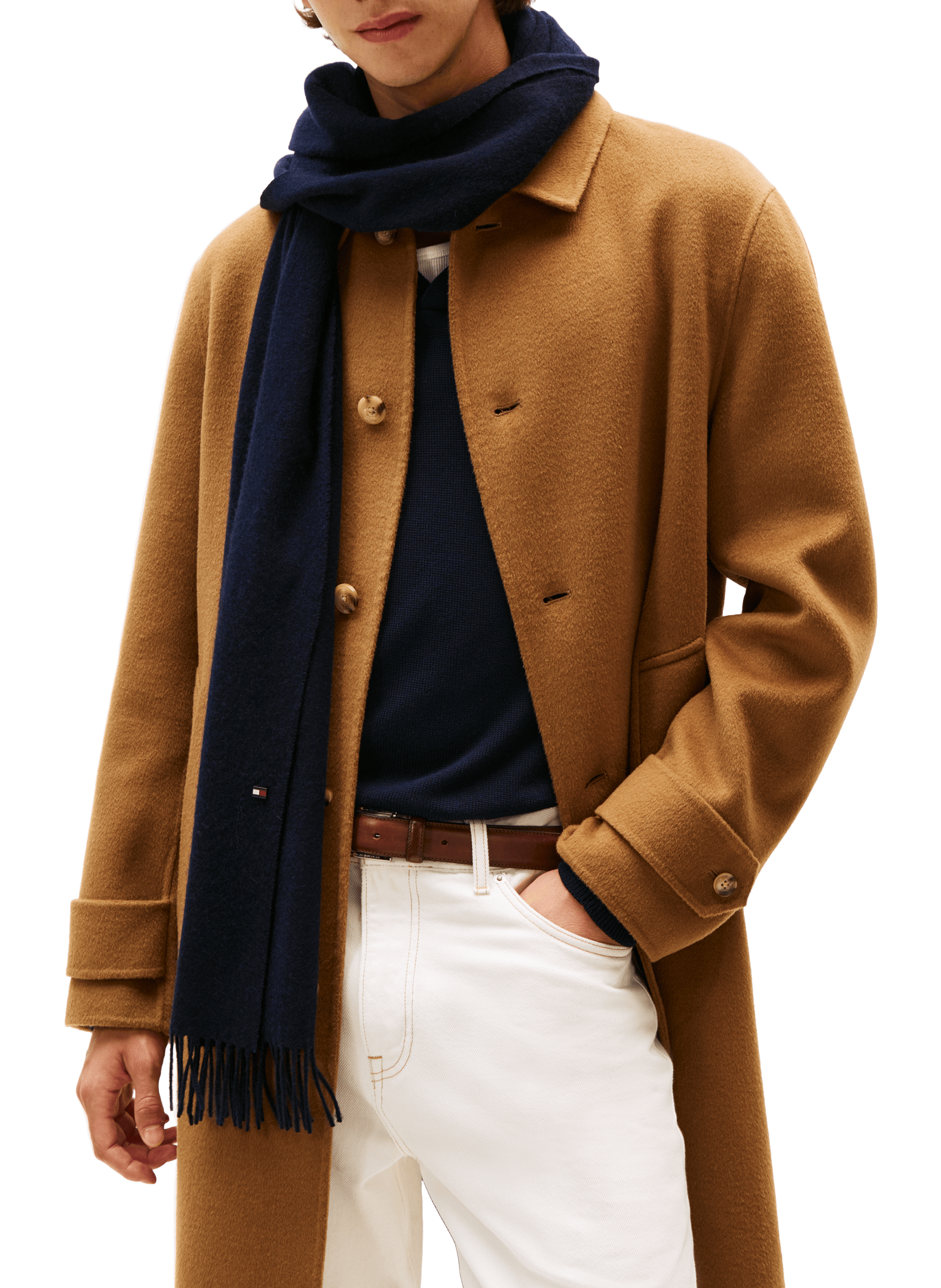 Hilfiger Flag cashmere scarf with fringes TOMMY HILFIGER Blue