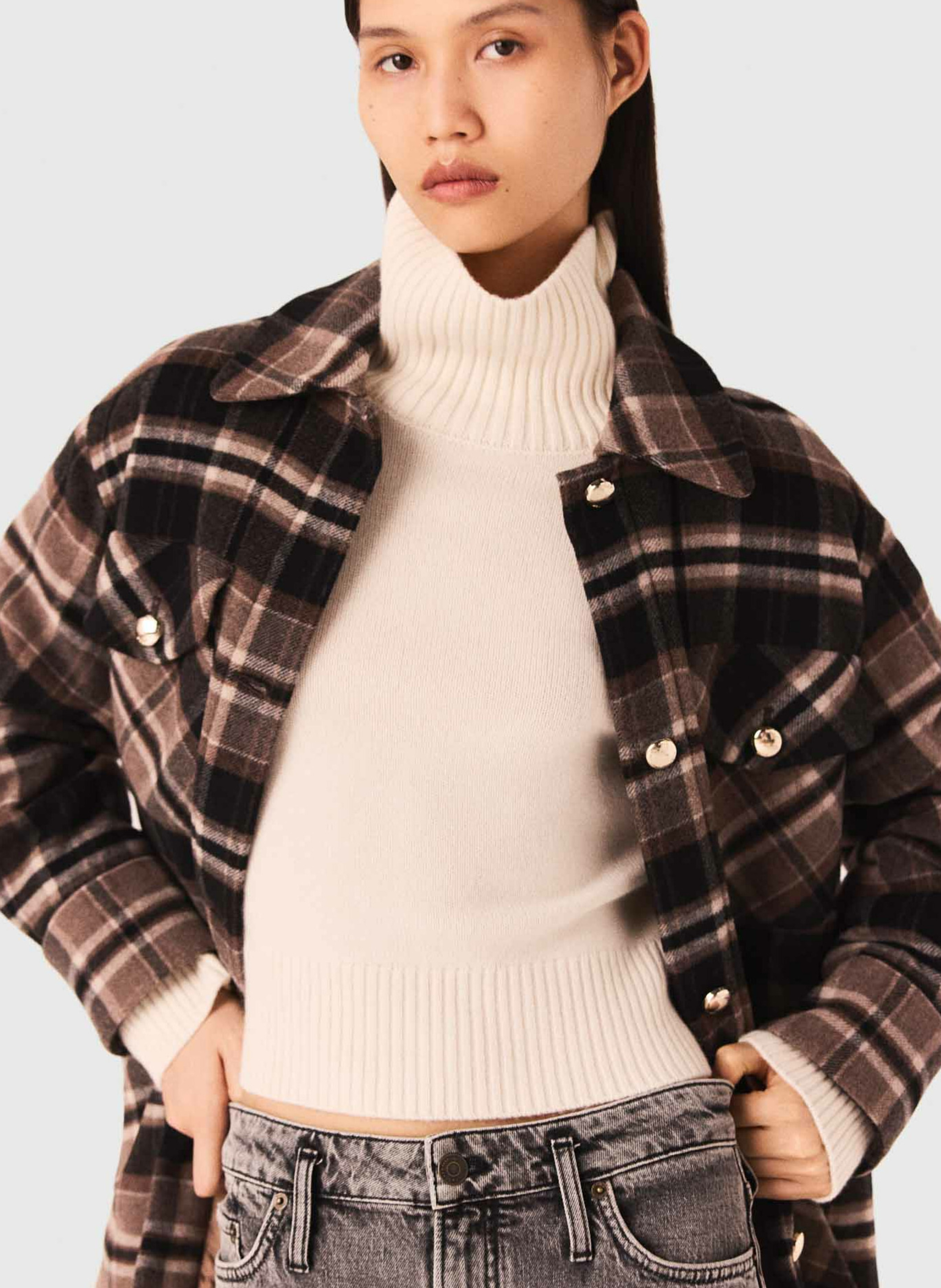 Manteau col classique en laine mélangée MAJE Marron