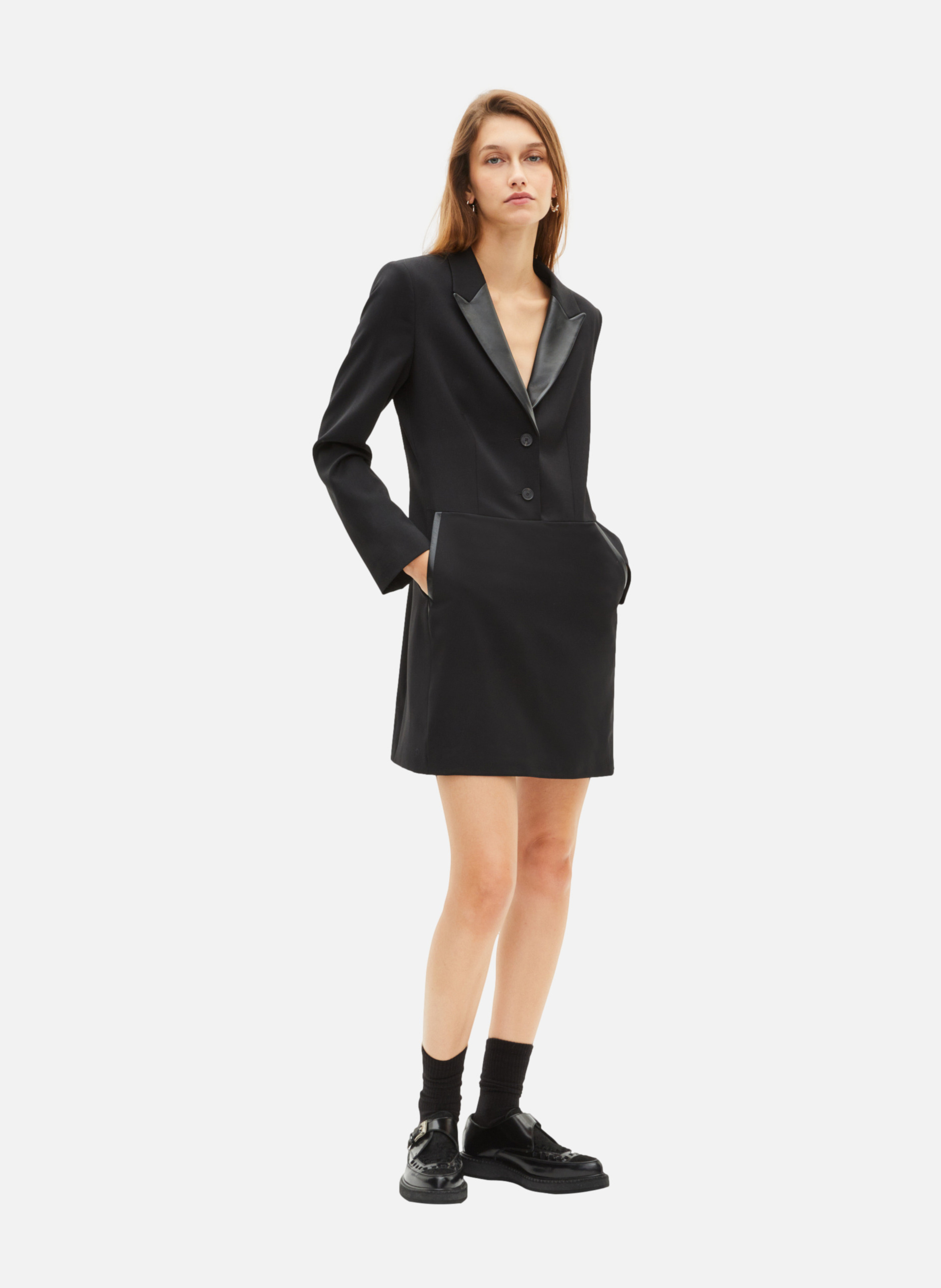 Robe courte col en cuir THE KOOPLES Noir