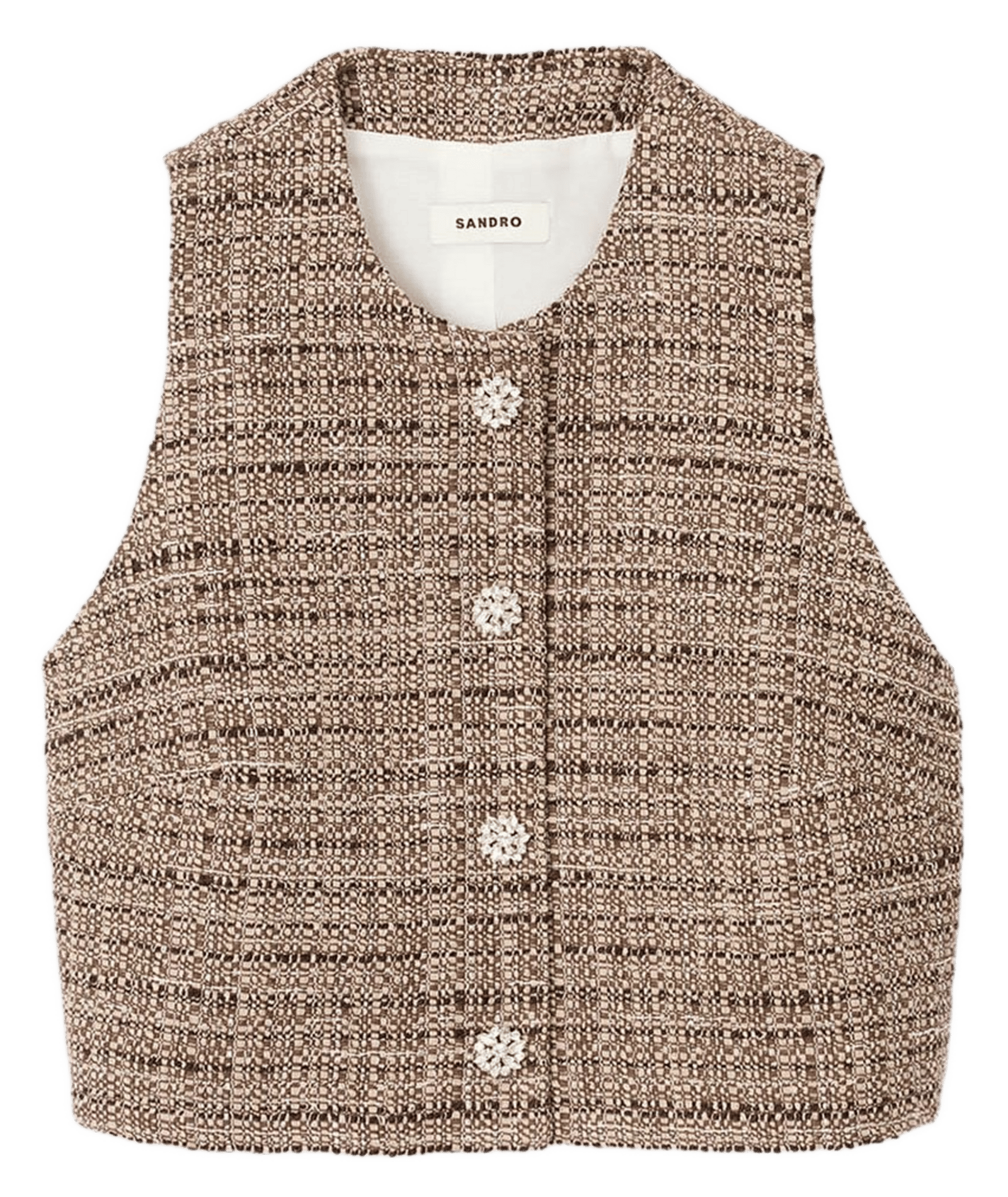 Top court sans manches en tweed SANDRO Marron