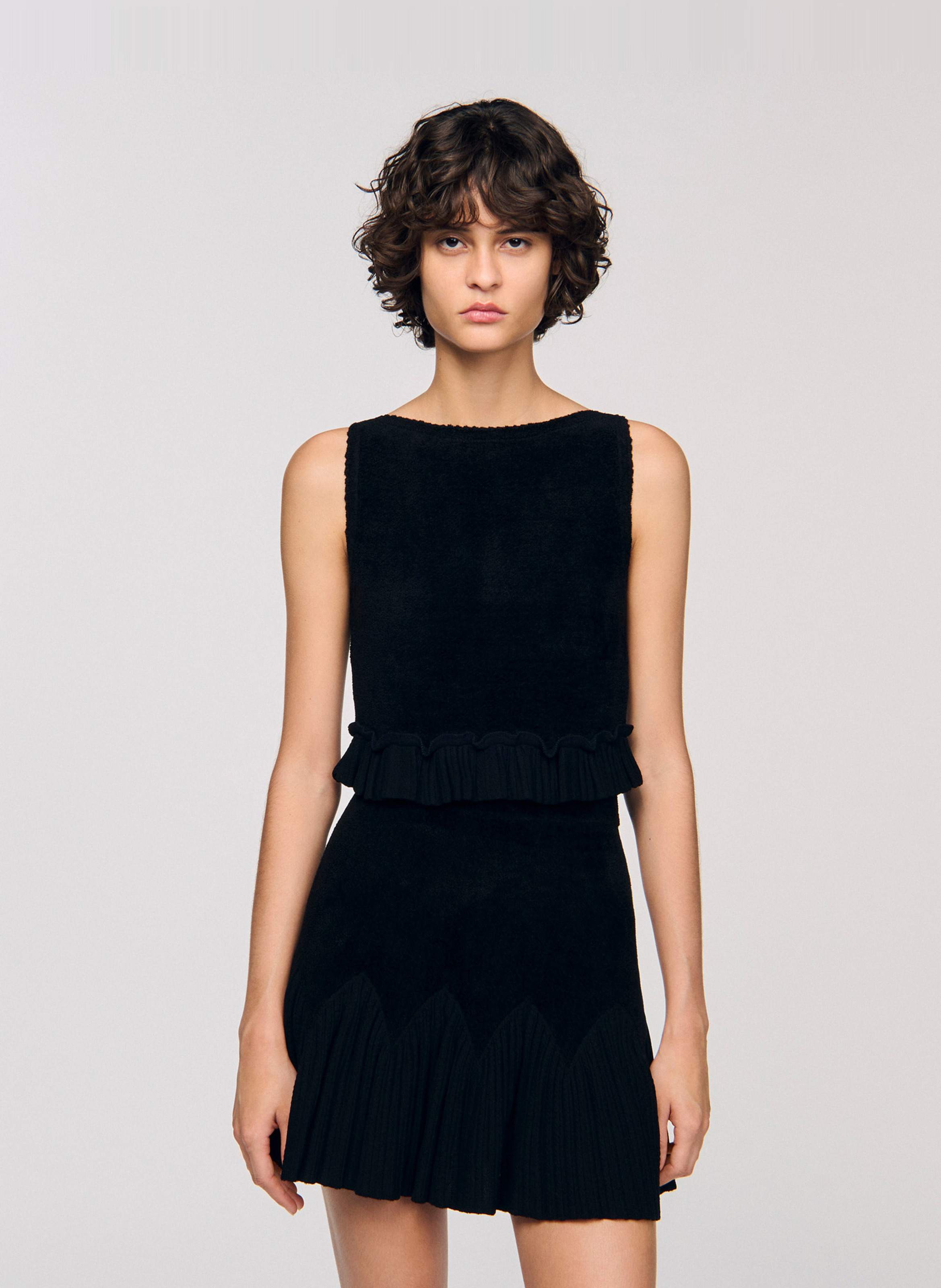 Top court droit col bateau Noir