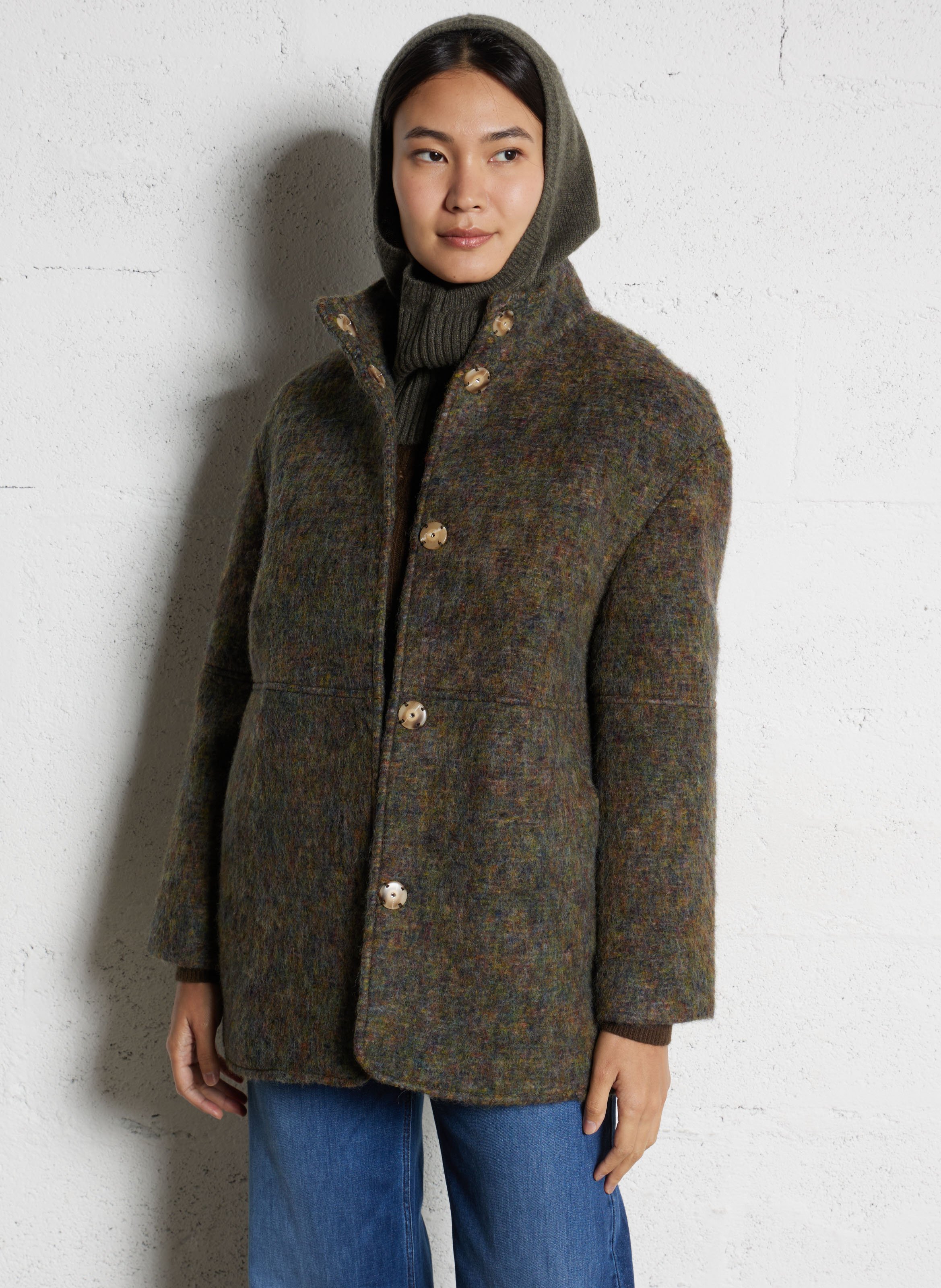 Manteau col montant en laine mélangée lamia MAISON 123 Kaki