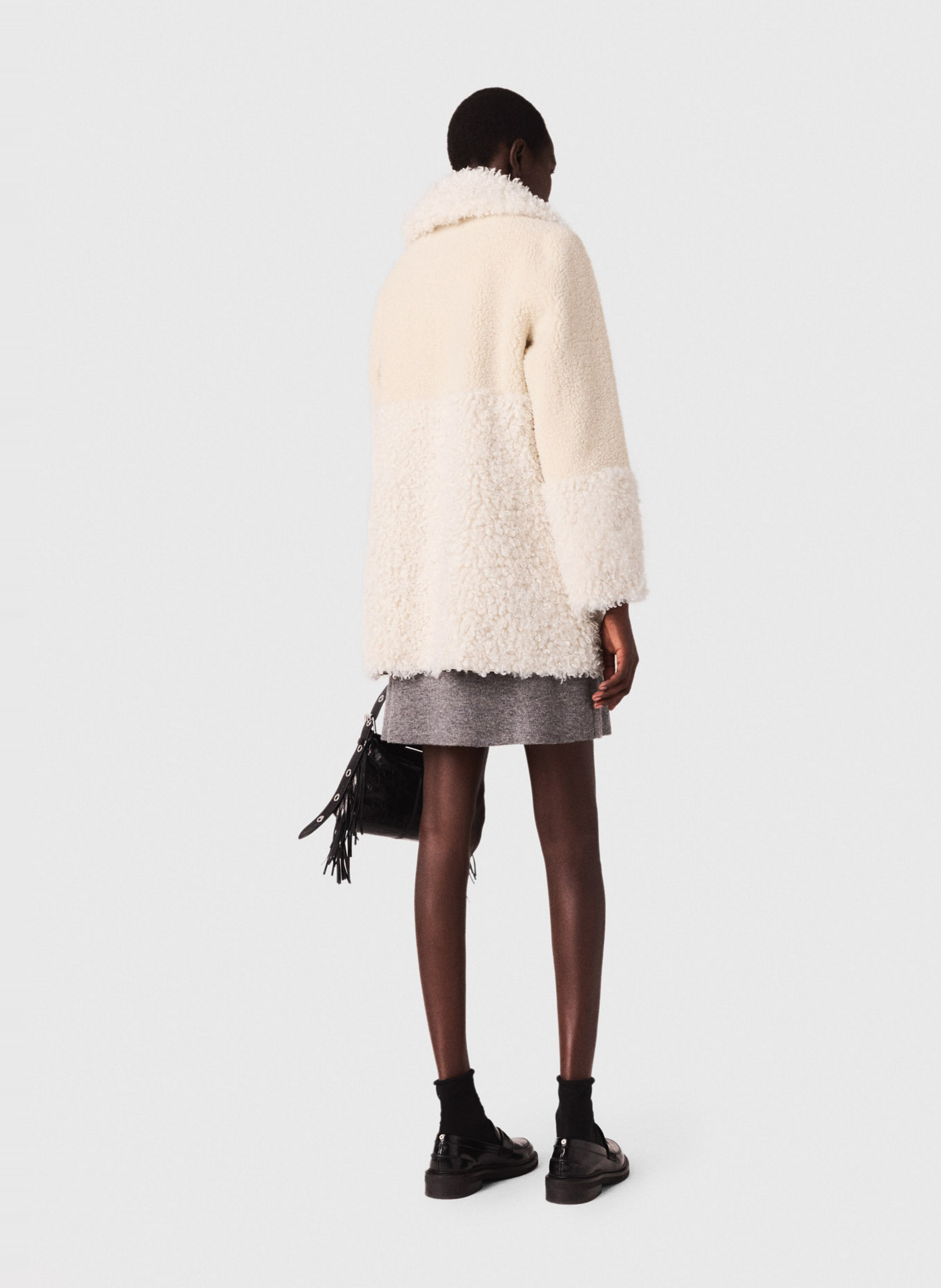 Manteau col large effet fourrure MAJE Beige