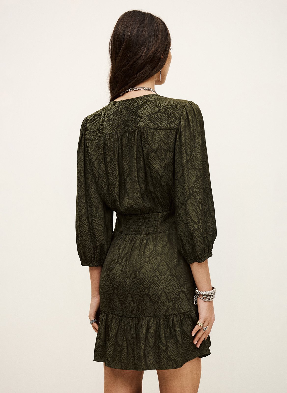 Robe courte col v imprimée romea BA&SH Kaki