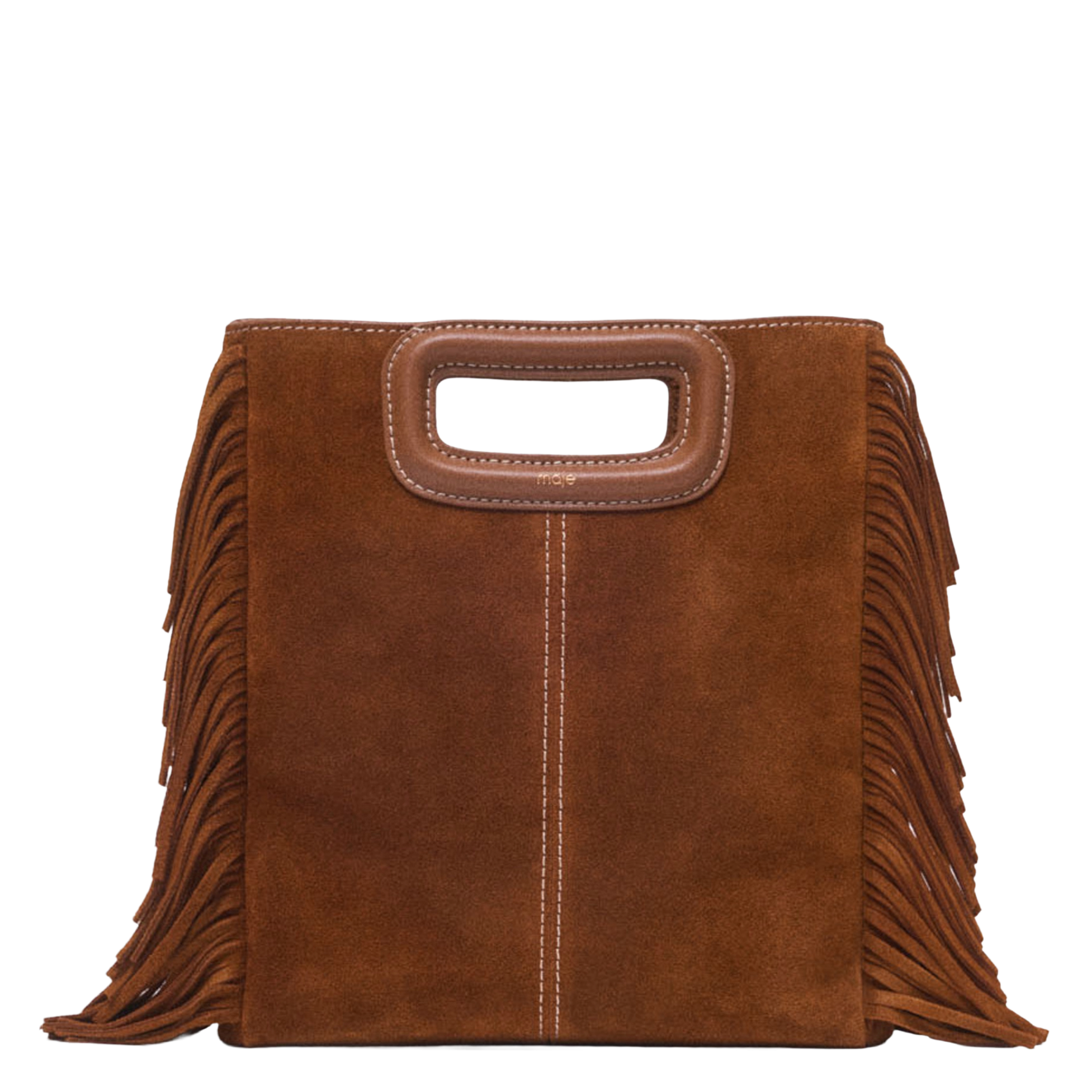 Sac bandoulière suédé à franges m MAJE Marron