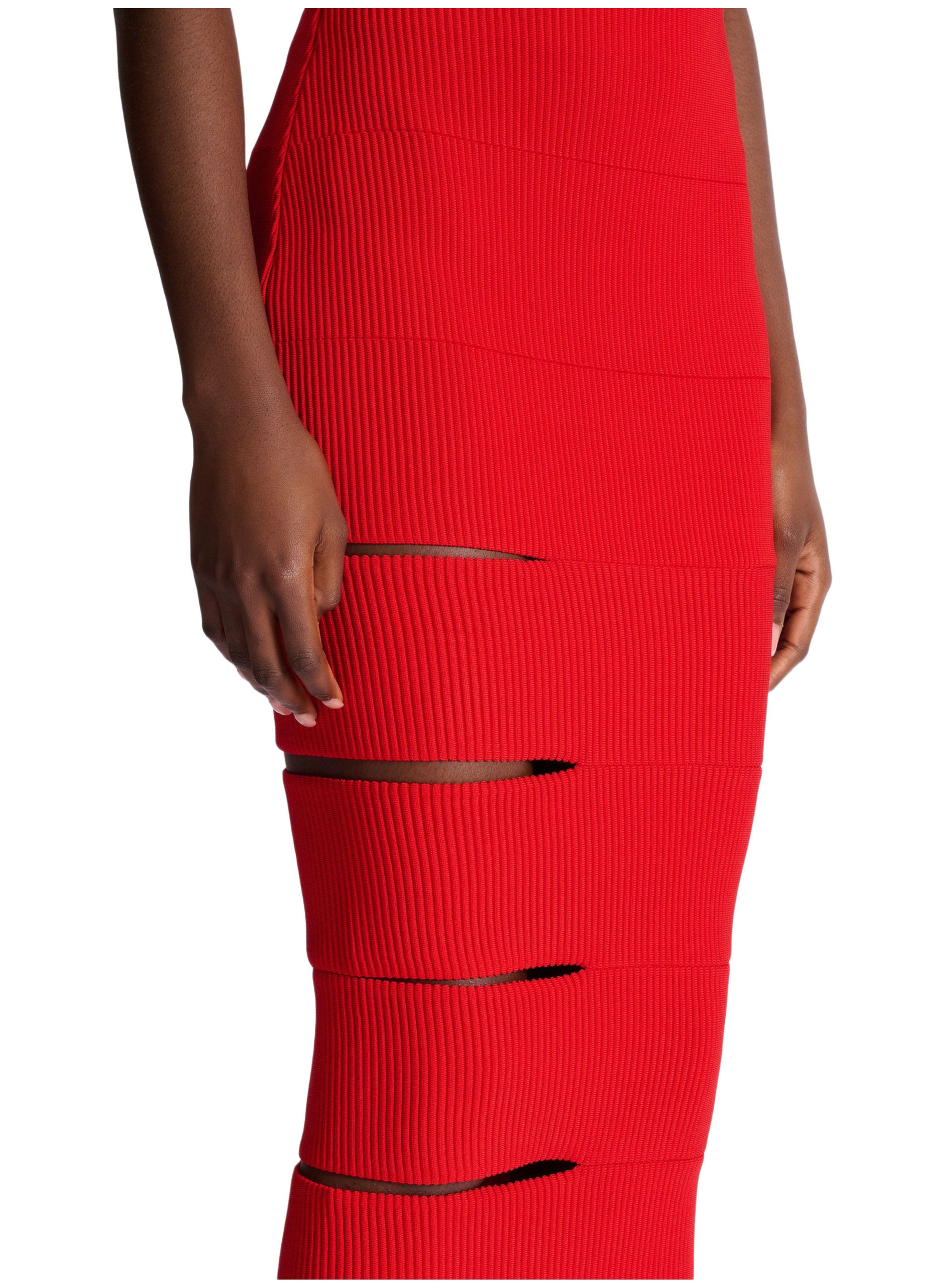 Jupe longue en maille découpée BALMAIN Rouge