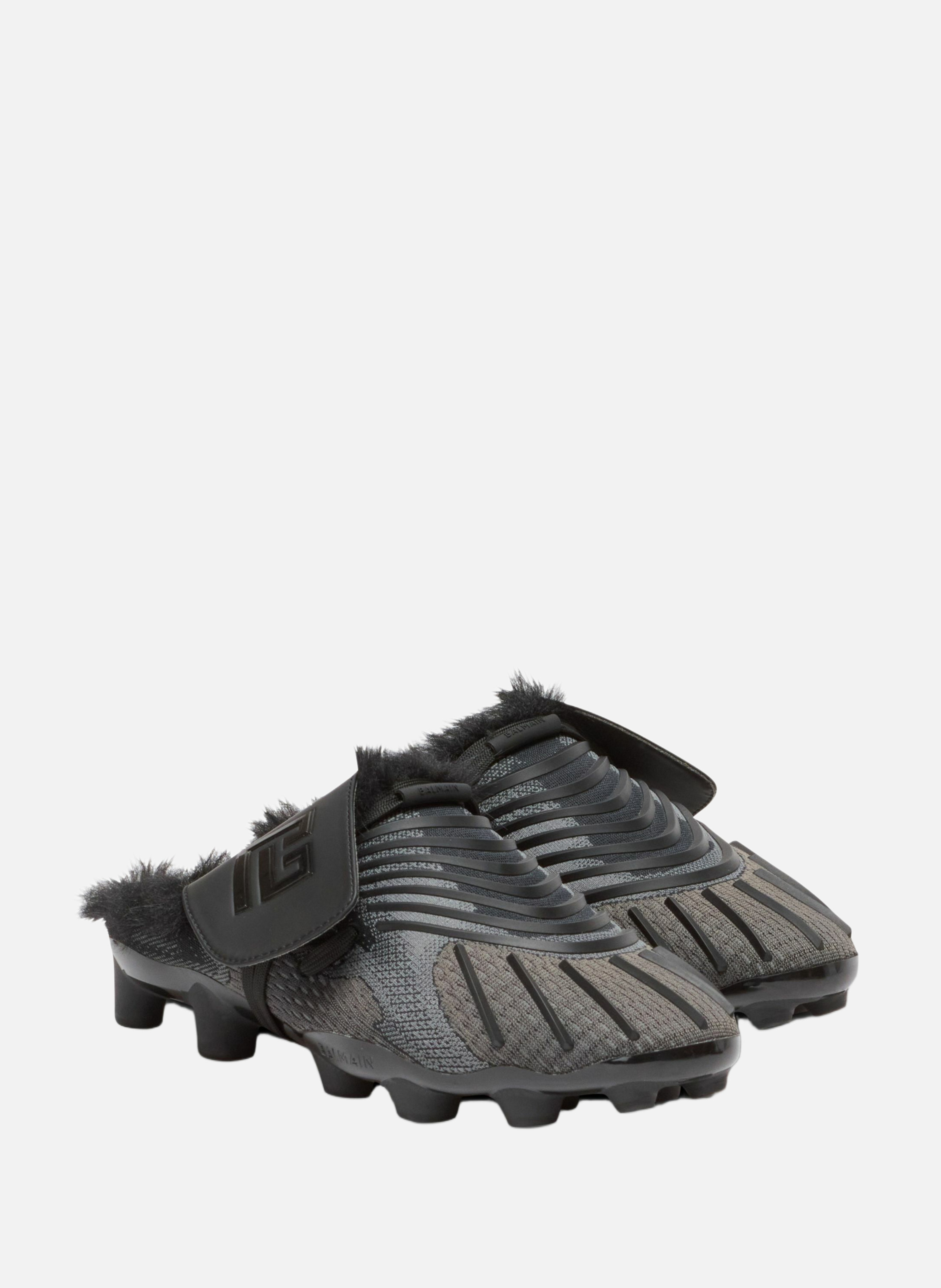 Mules fourrées half time en matières techniques BALMAIN Noir