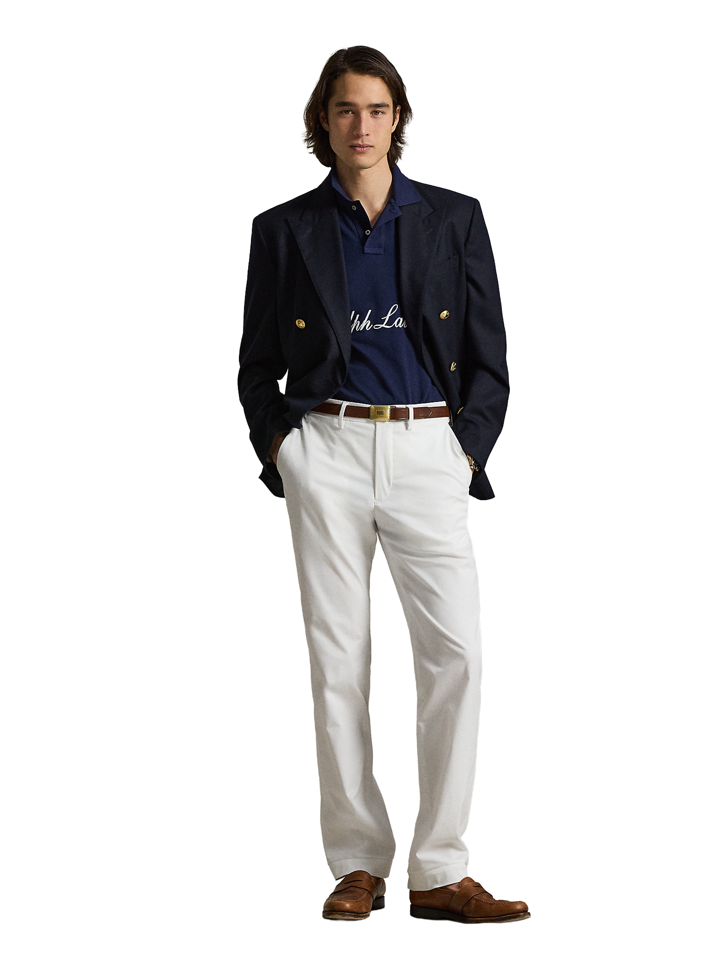 Polo slim manches courtes à écussons POLO RALPH LAUREN Bleu