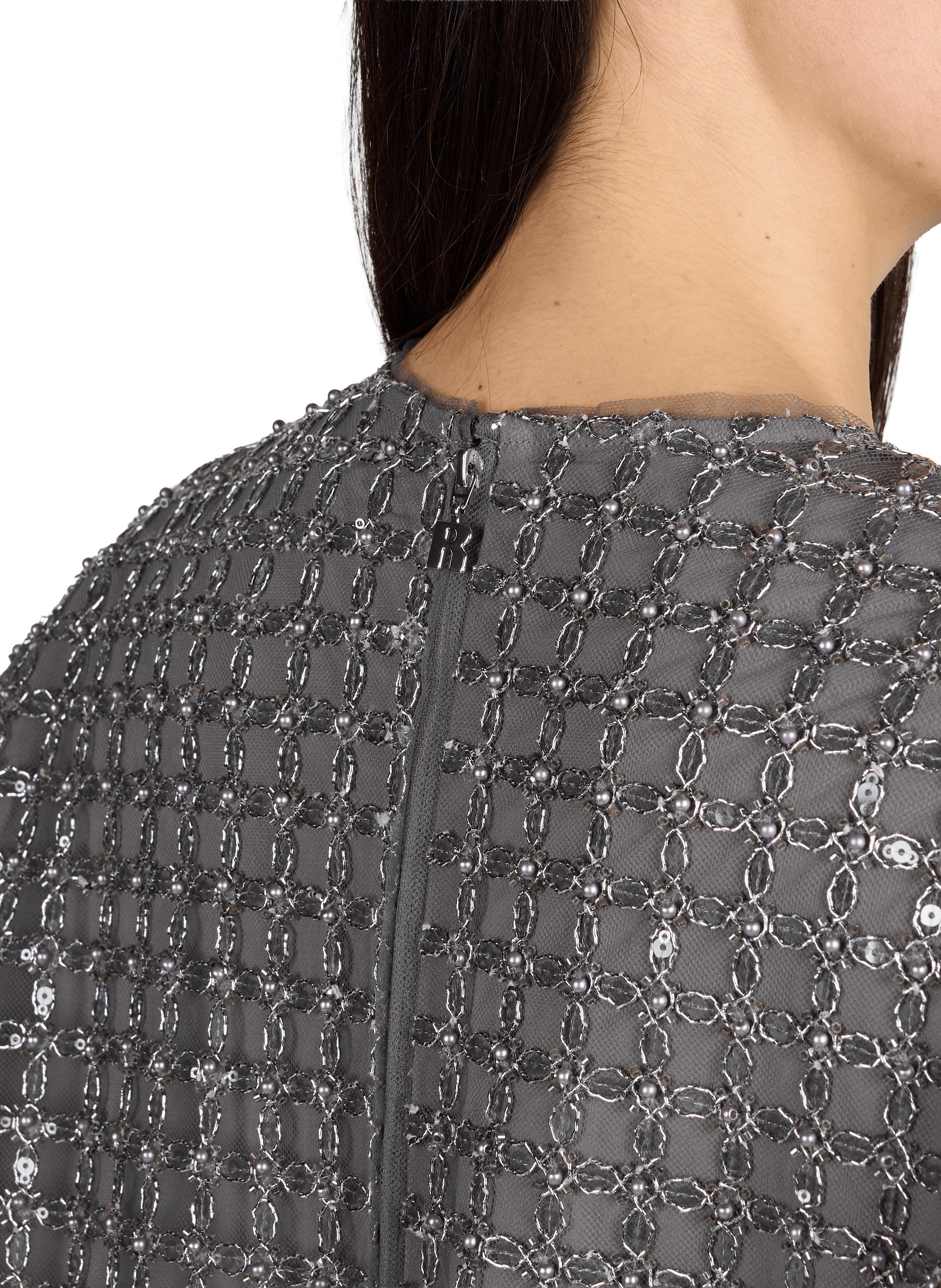 Top col rond à sequins ROTATE Gris