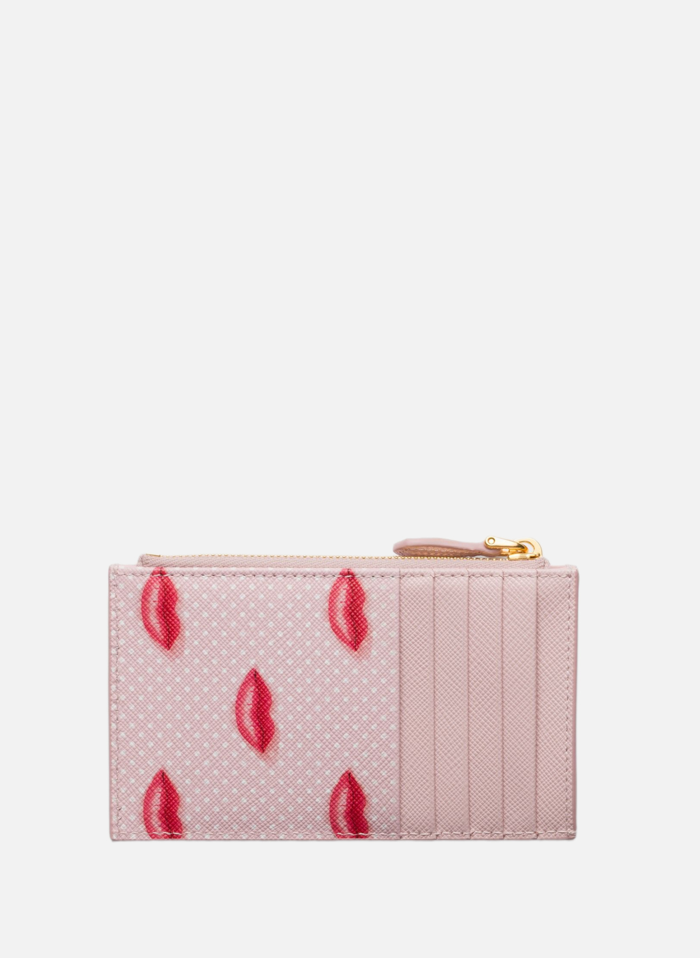 Porte-cartes en cuir saffiano imprimé PRADA Rose