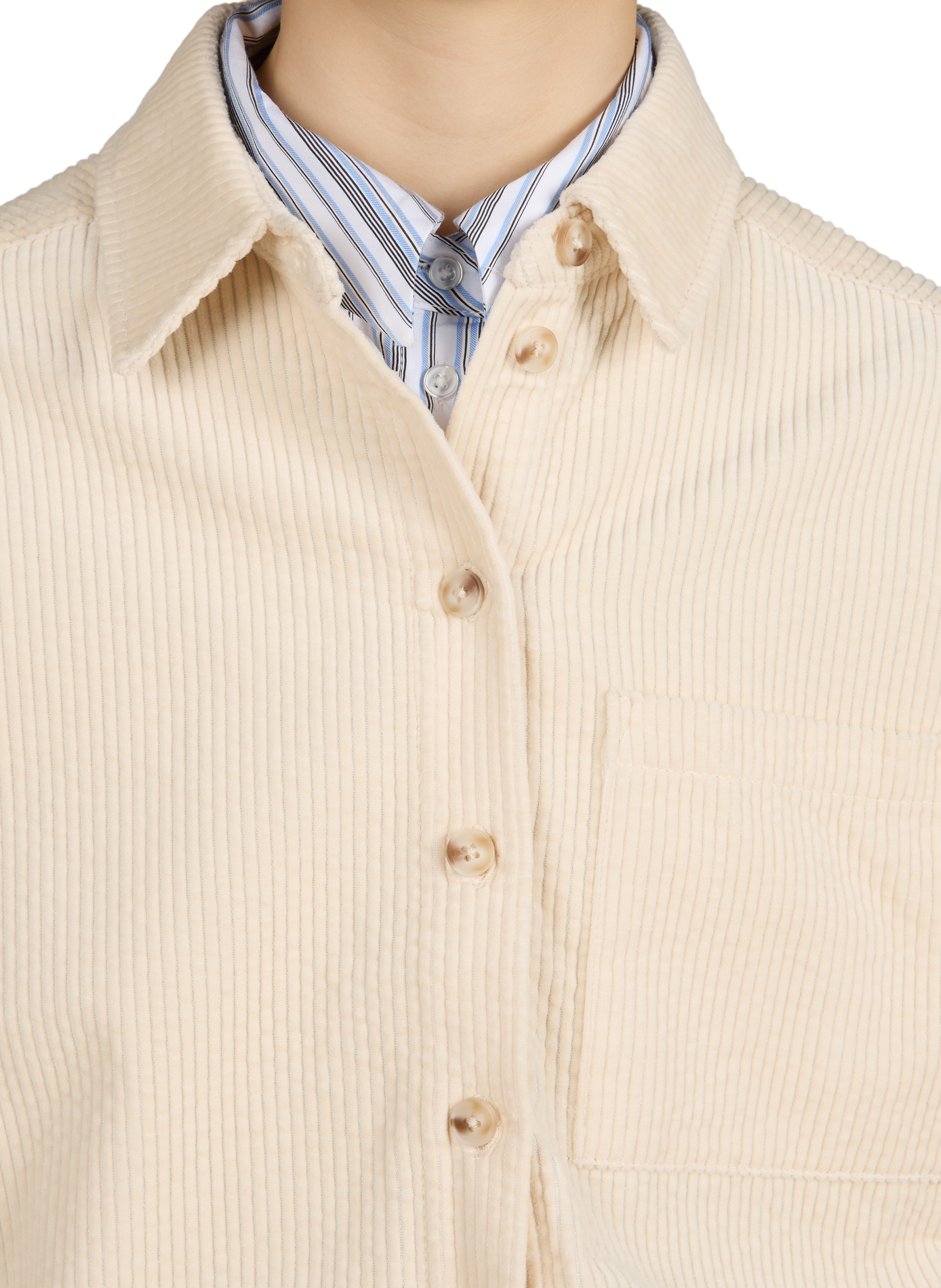 Chemise velours côtelé à col classique en coton OBJECT Beige