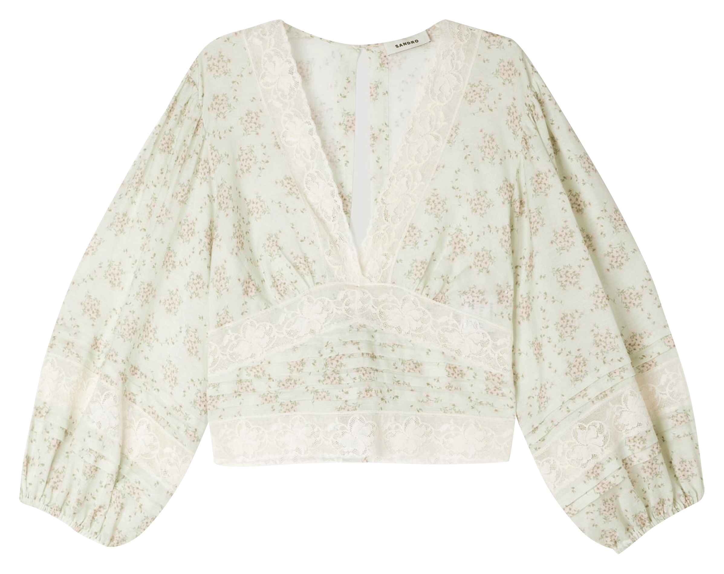 Top court droit col v imprimé SANDRO Rose