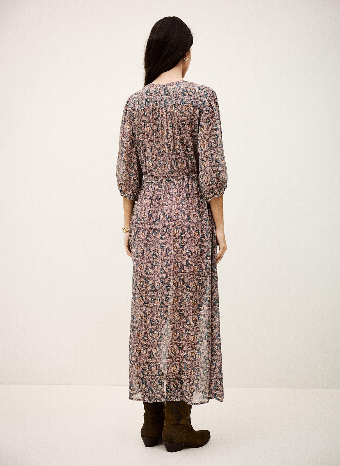 Robe midi col v imprimée tizia BA&SH Bleu