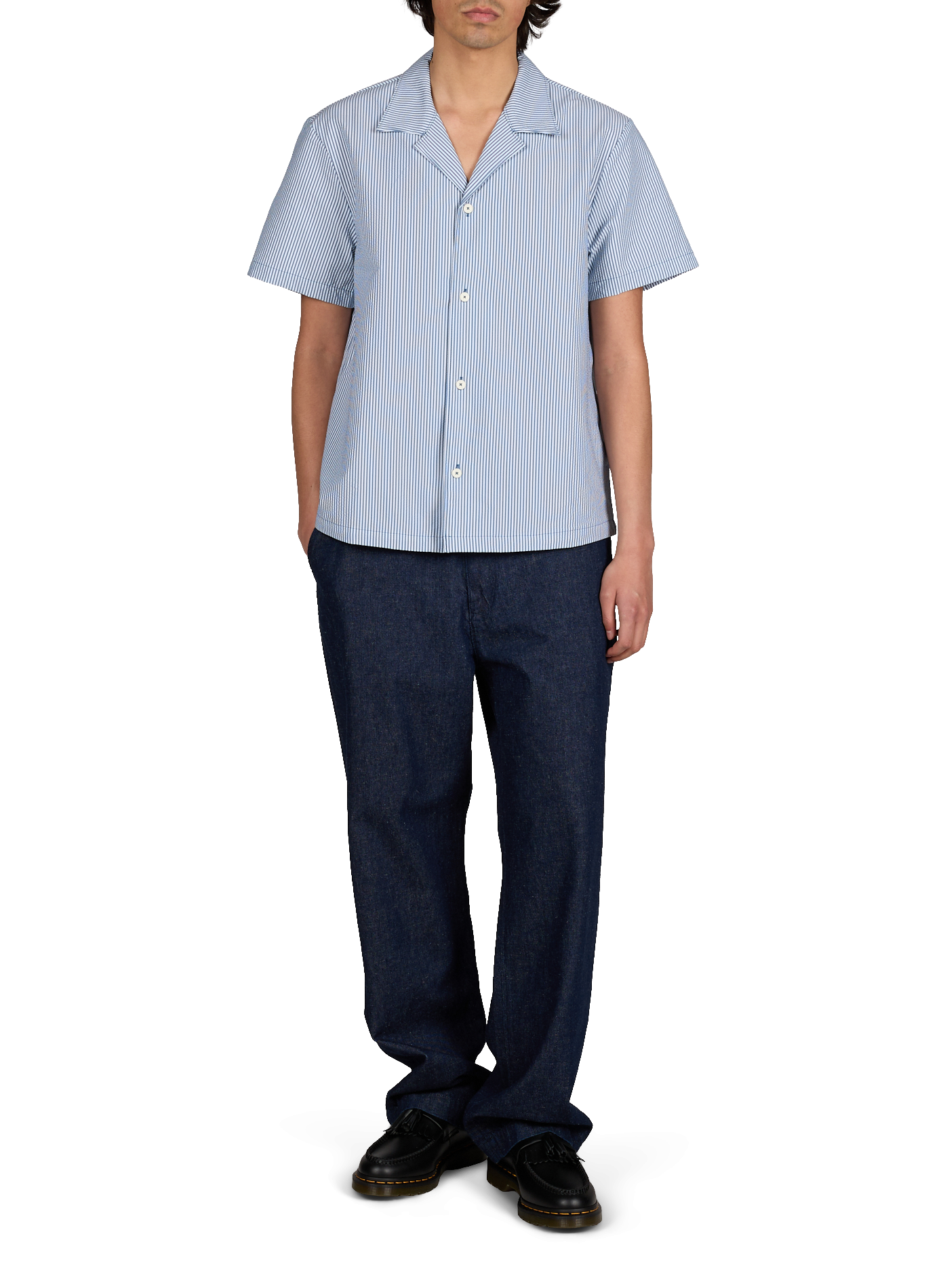 Short-sleeve Cuban collar shirt with stripes BOSS Blue