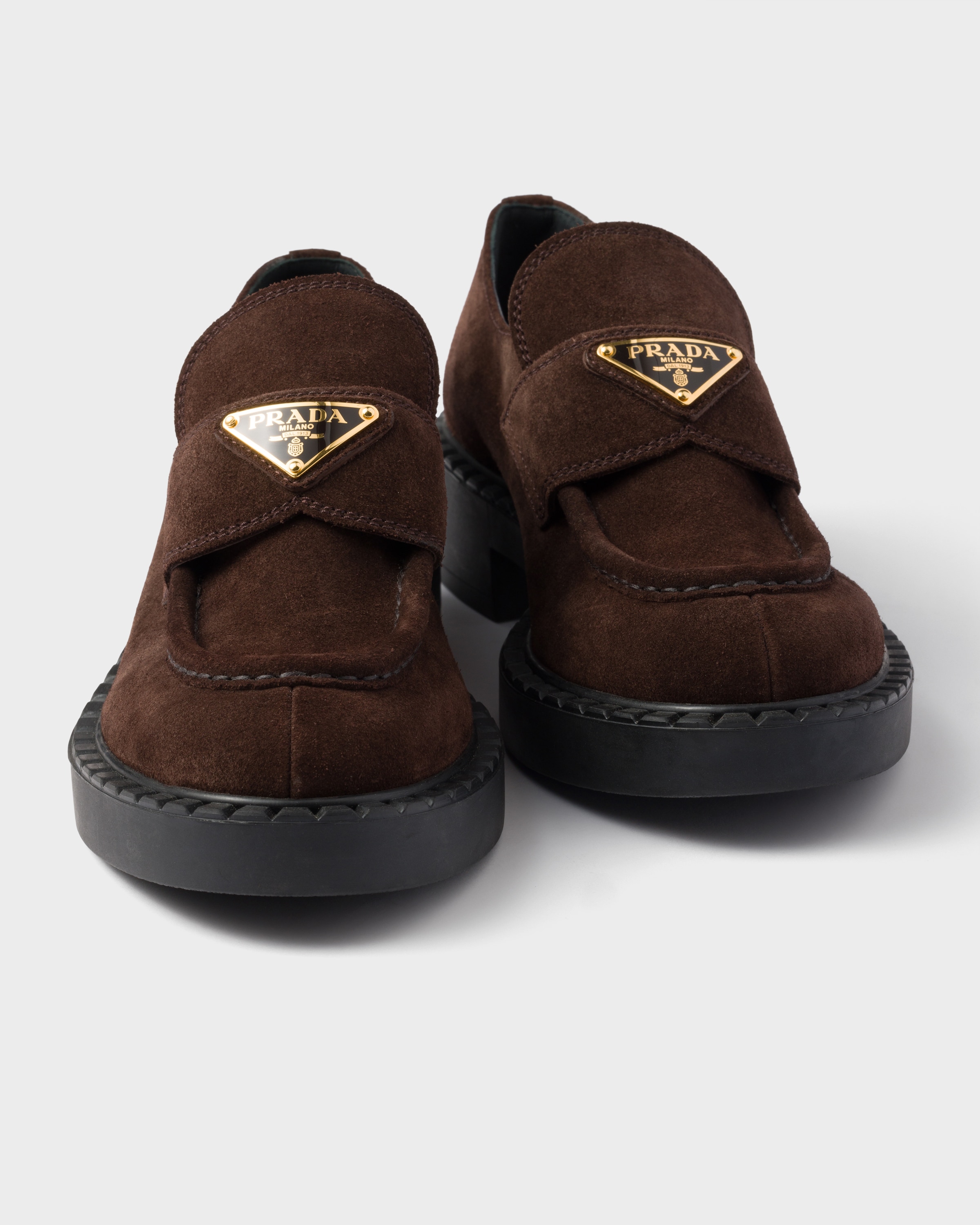 Mocassins en veau velours chocolat PRADA Marron