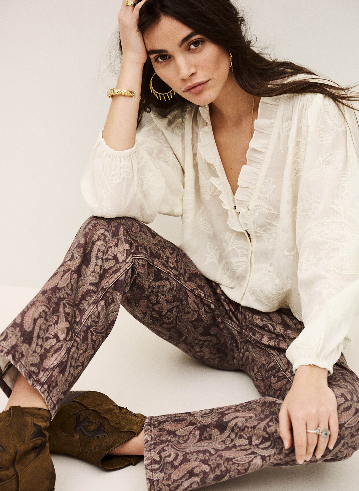 Pantalon droit imprimé tooty BA&SH Marron