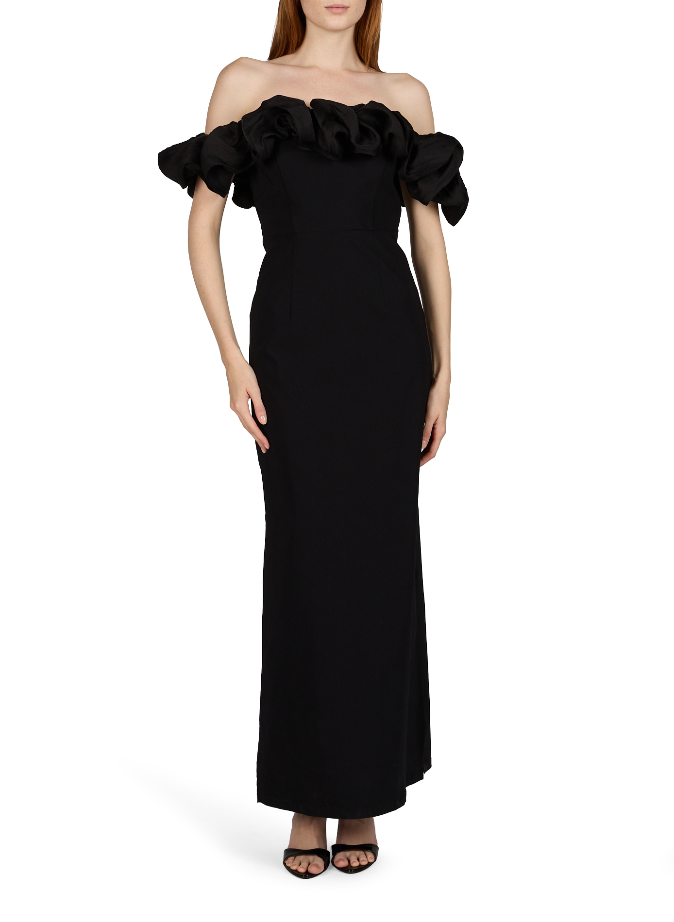 Long dress with ruffled collar OBJECT Black