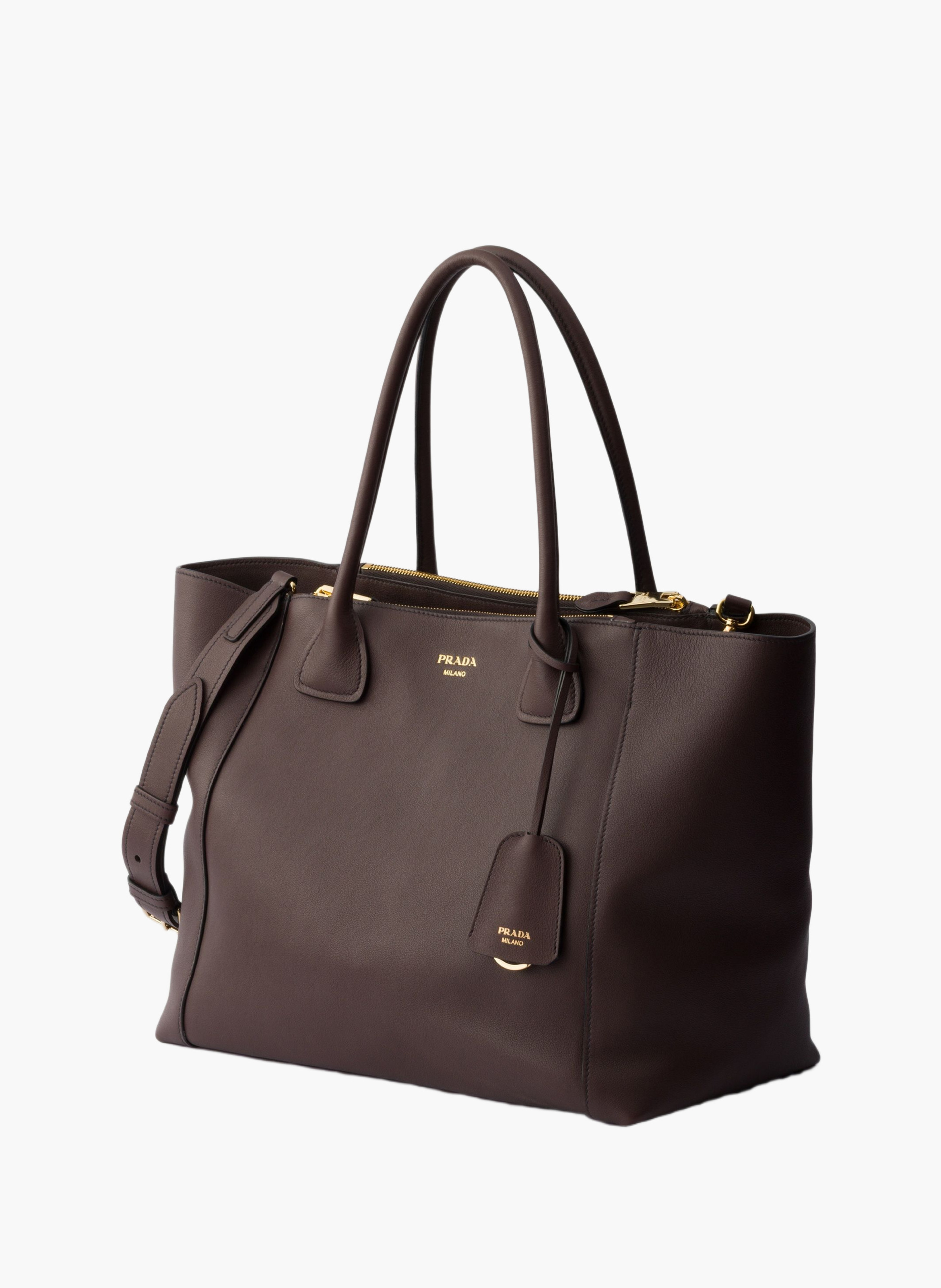 Grand cabas en cuir PRADA Marron