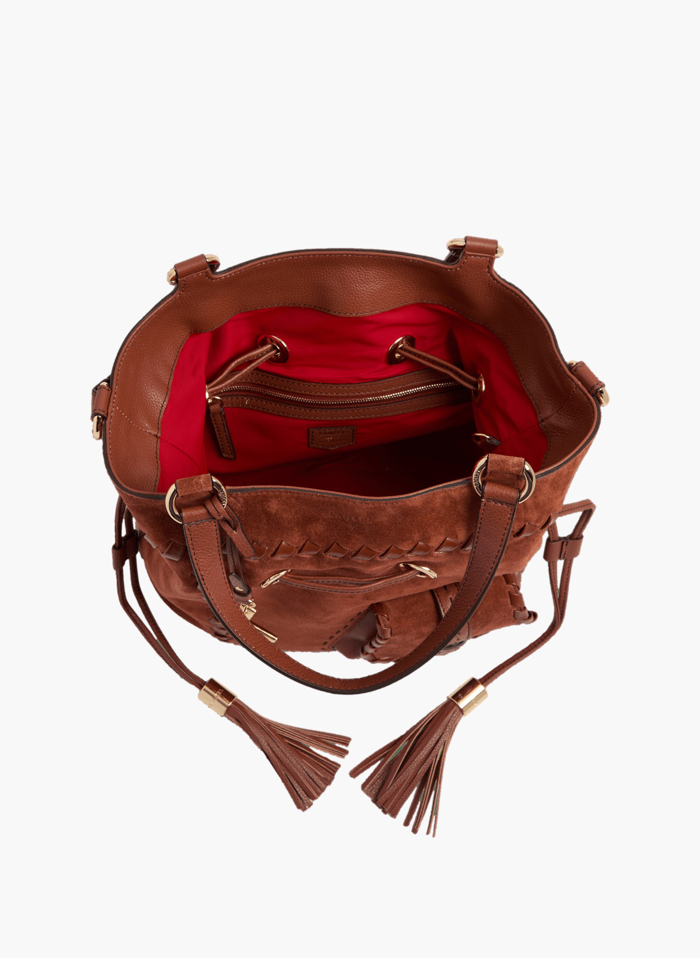 Sac seau premier flirt de lancel en animation 150y whipstitched : cuirs de vachette suede & graine LANCEL Rouge