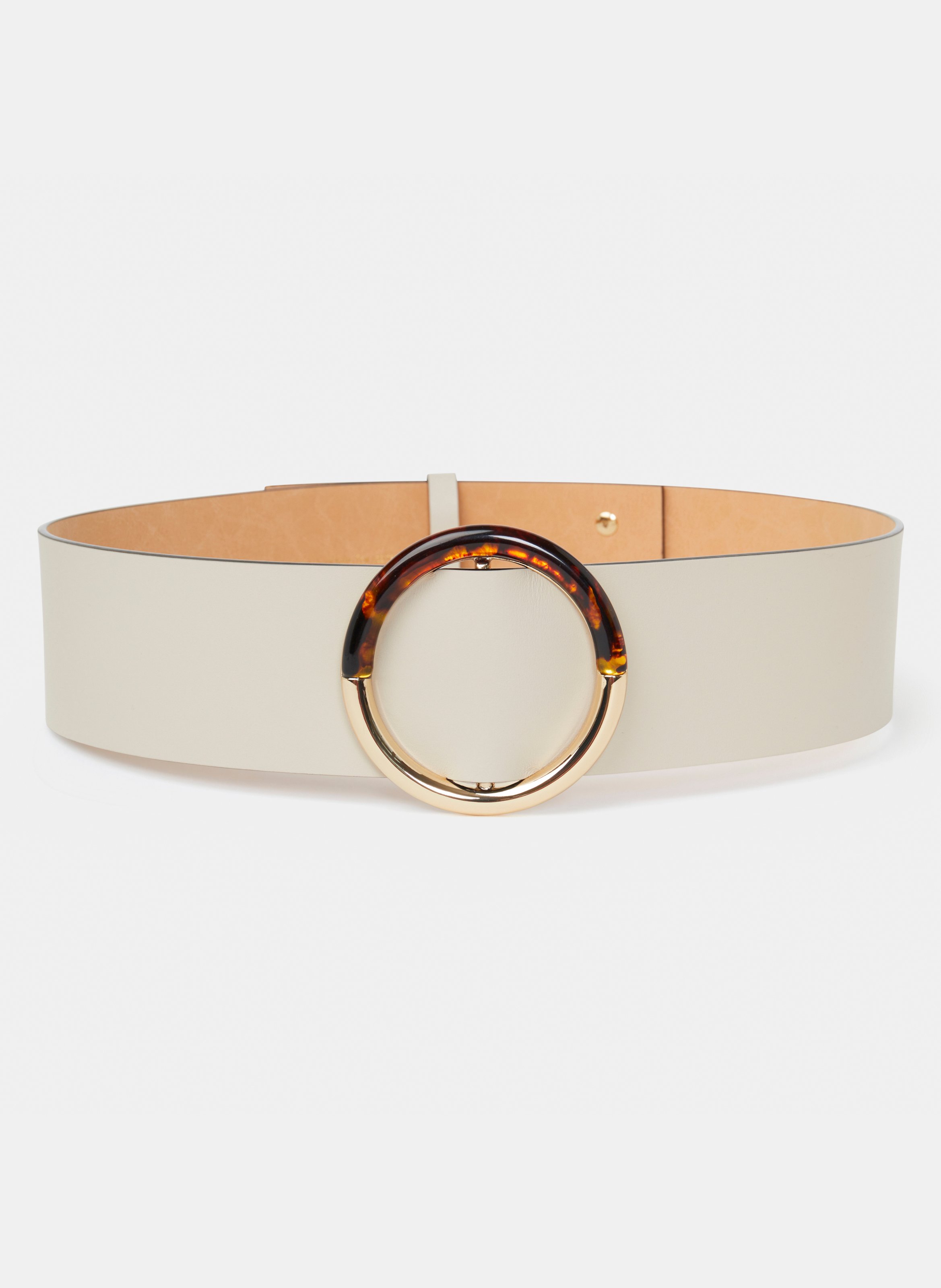 Ceinture Large Fantaisie Blanche Et Marron Doca – Longueur 100 Cm, Cuir Synthétique, Neuve Avec étiquettes