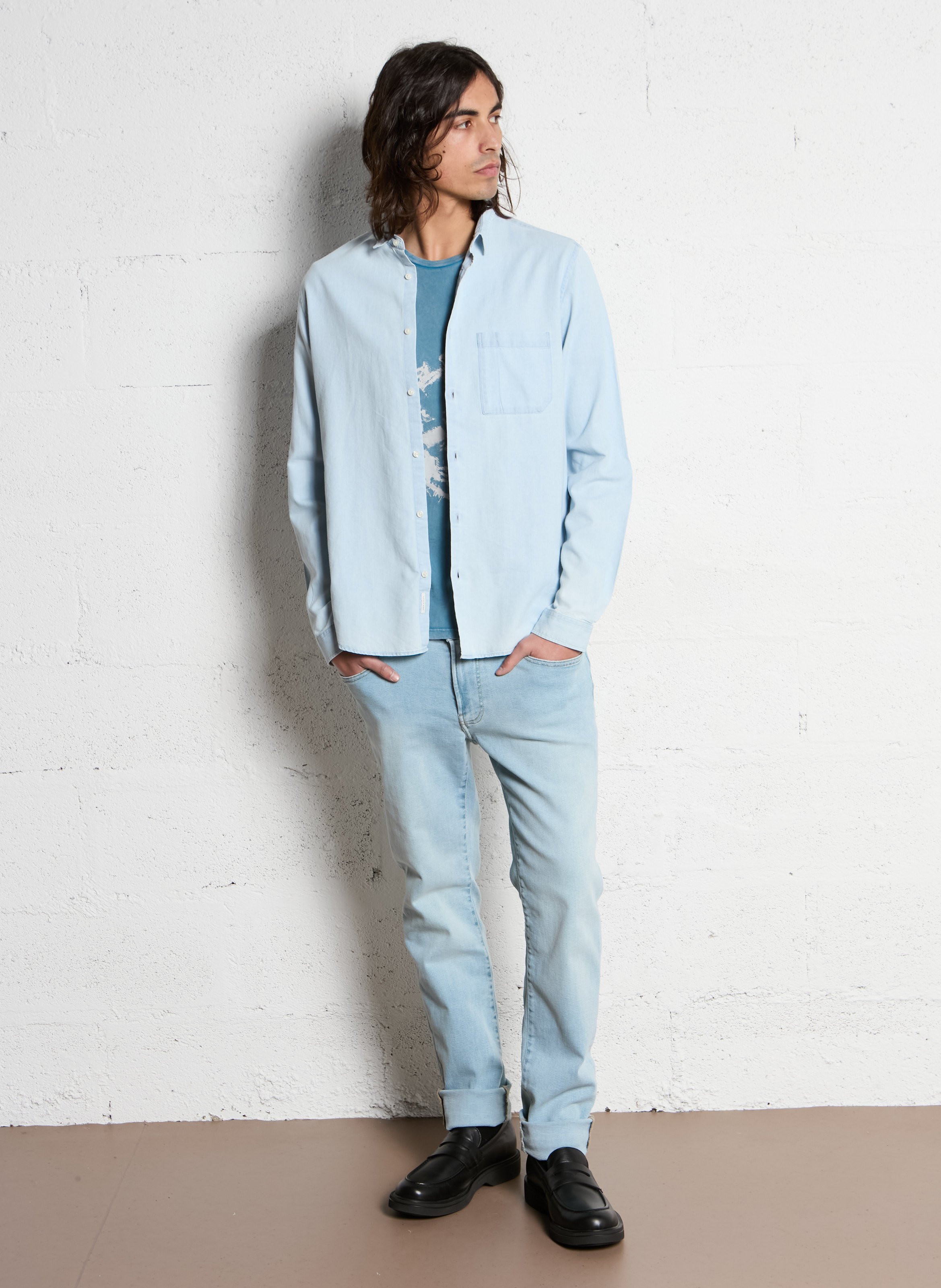 Chemise col classique en coton mélangé IKKS Bleu