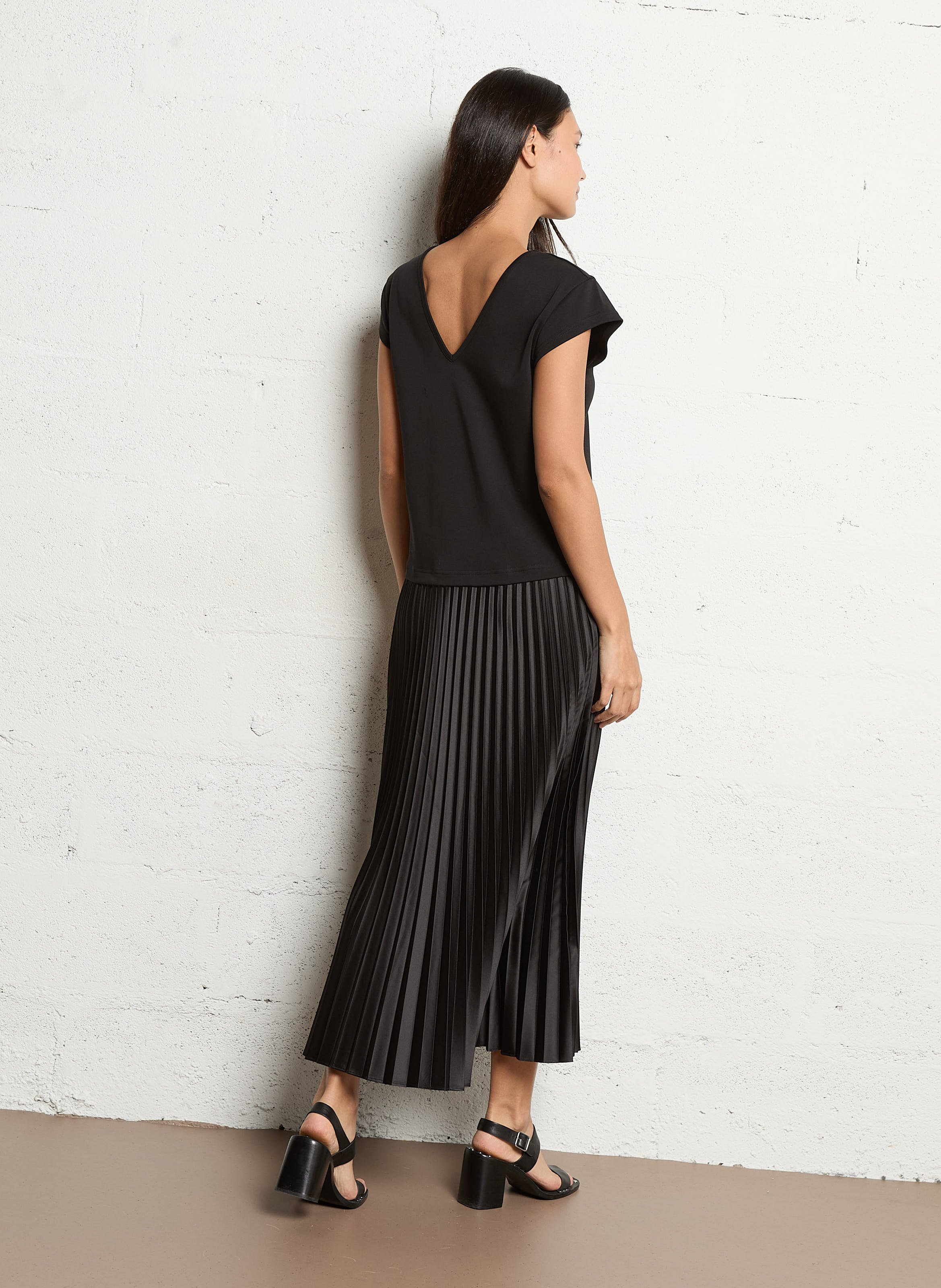 Robe bi-matière devant dos plissée IKKS Noir